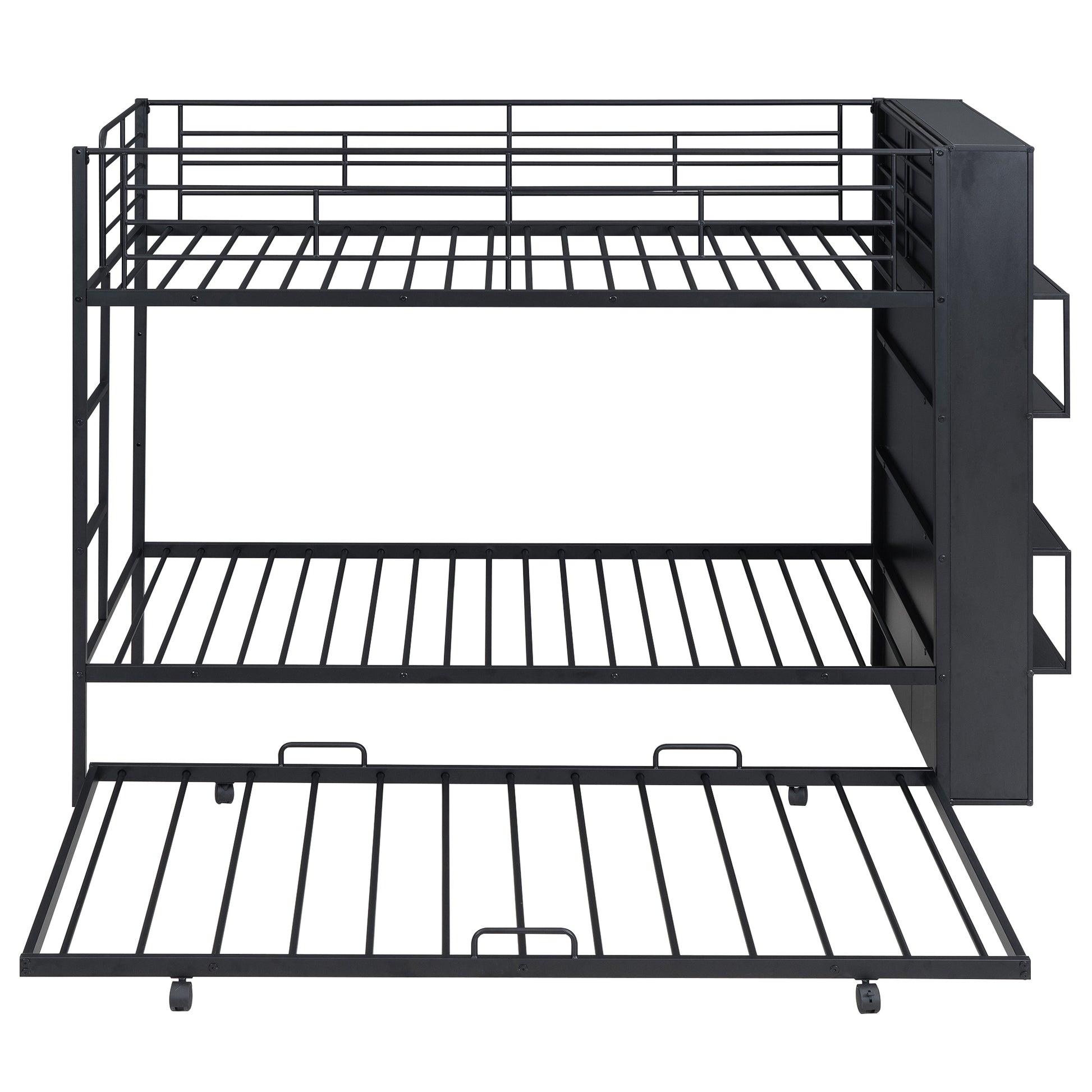 Metal Bunk Bed With Big Bookshelf, Twin, Black Black Metal