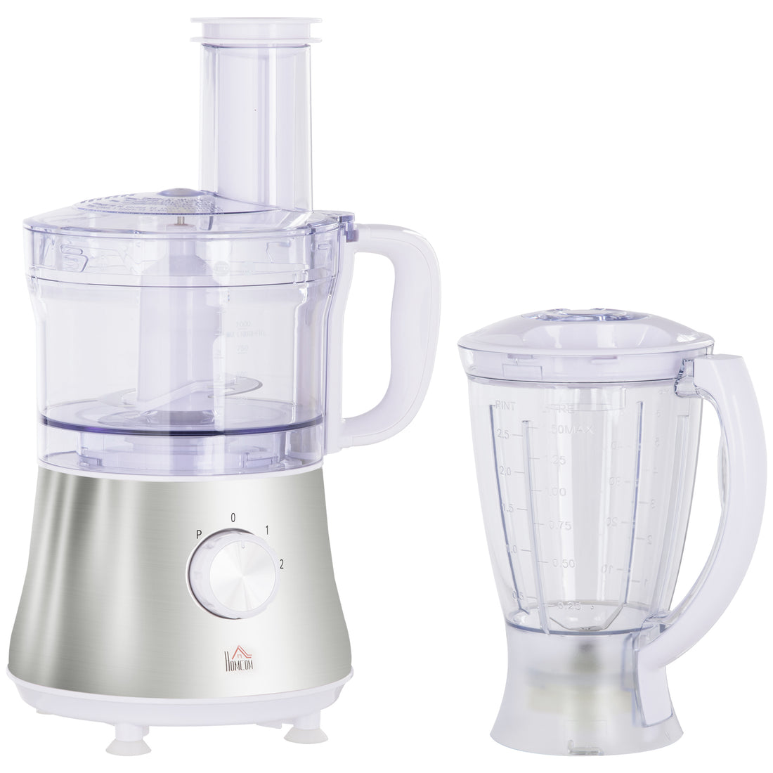 2 In 1 Blender And Food Processor Combo For Chopping, Slicing, Shredding, Mincing And Pureeing For Vegetable, Meat And Nuts, 500W 5 Cup Bowl, 1.5L Blender Jug, 3 Blades And Adjustable Speed White