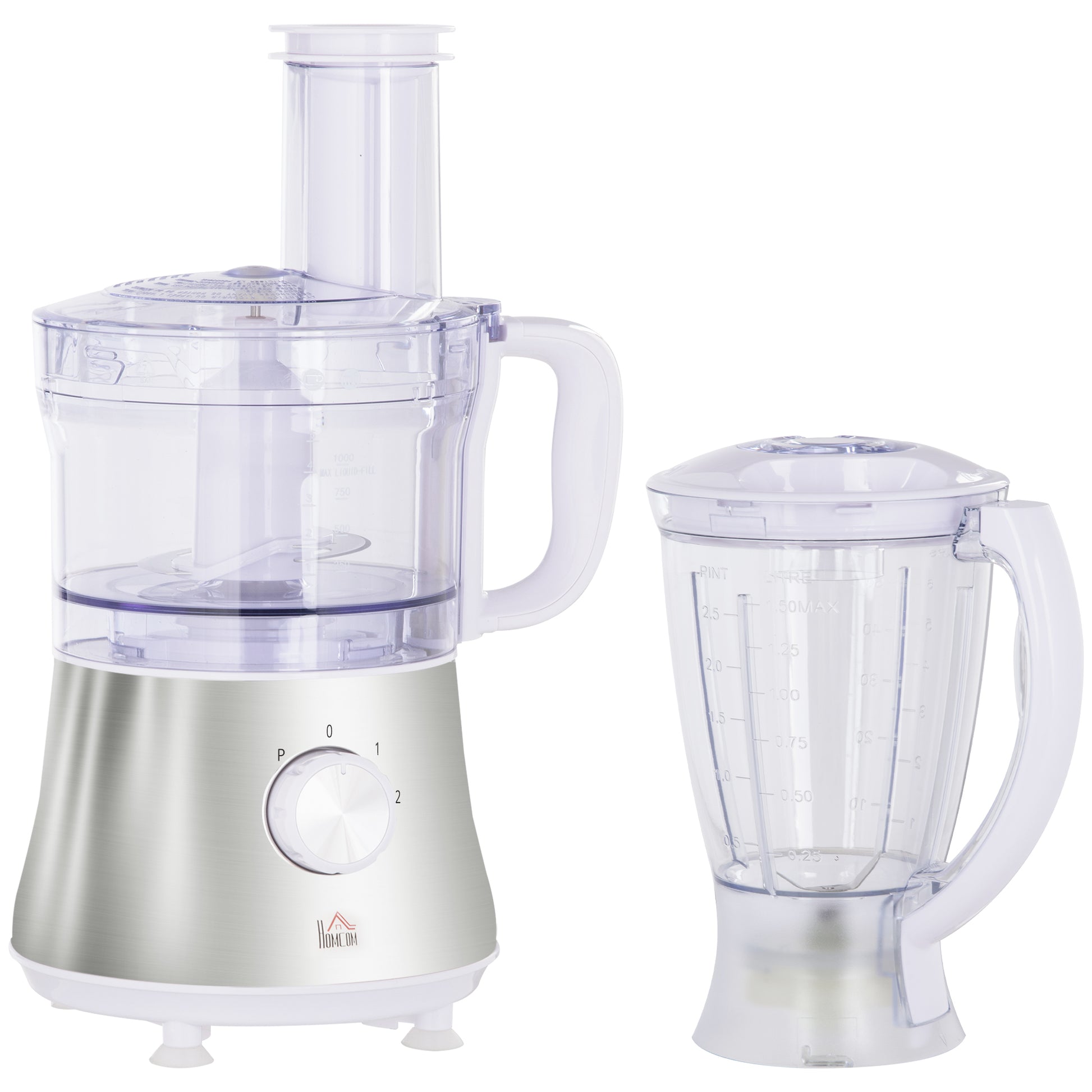 2 In 1 Blender And Food Processor Combo For Chopping, Slicing, Shredding, Mincing And Pureeing For Vegetable, Meat And Nuts, 500W 5 Cup Bowl, 1.5L Blender Jug, 3 Blades And Adjustable Speed White