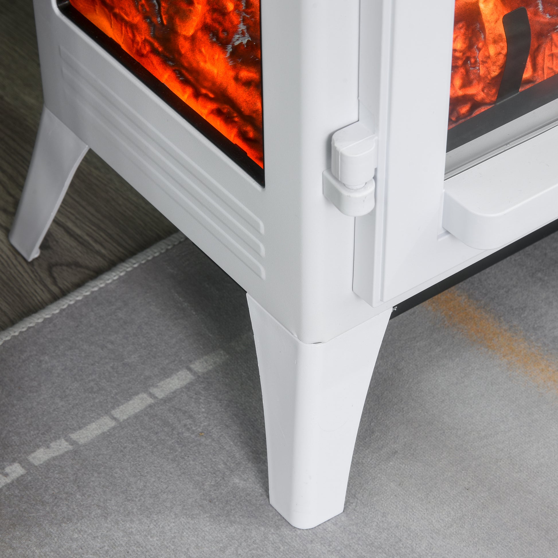 23" Electric Fireplace Heater, Fire Place Stove With Realistic Led Flames And Logs And Overheating Protection, 750W 1500W, White White Metal