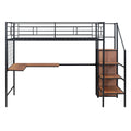 Twin Size Metal Loft Bed With Desk And Metal Grid, Stylish Metal Frame Bed With Lateral Storage Ladder And Wardrobe, Black Black Mdf Metal