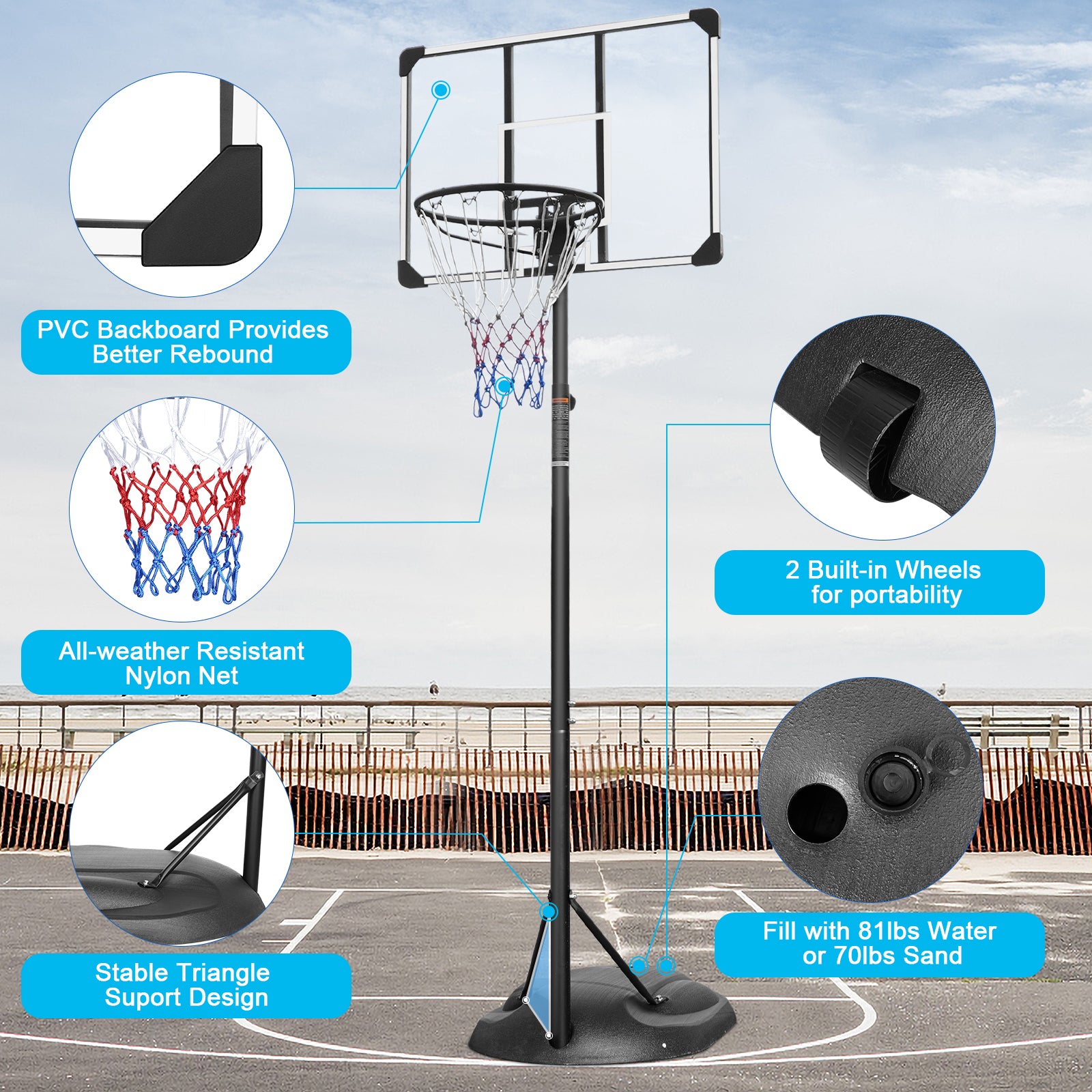Portable Basketball Hoop Adjustable 7.5Ft 9.2Ft With 32 Inch Backboard For Youth Adults Indoor Outdoor Basketball Goal White Black White Iron