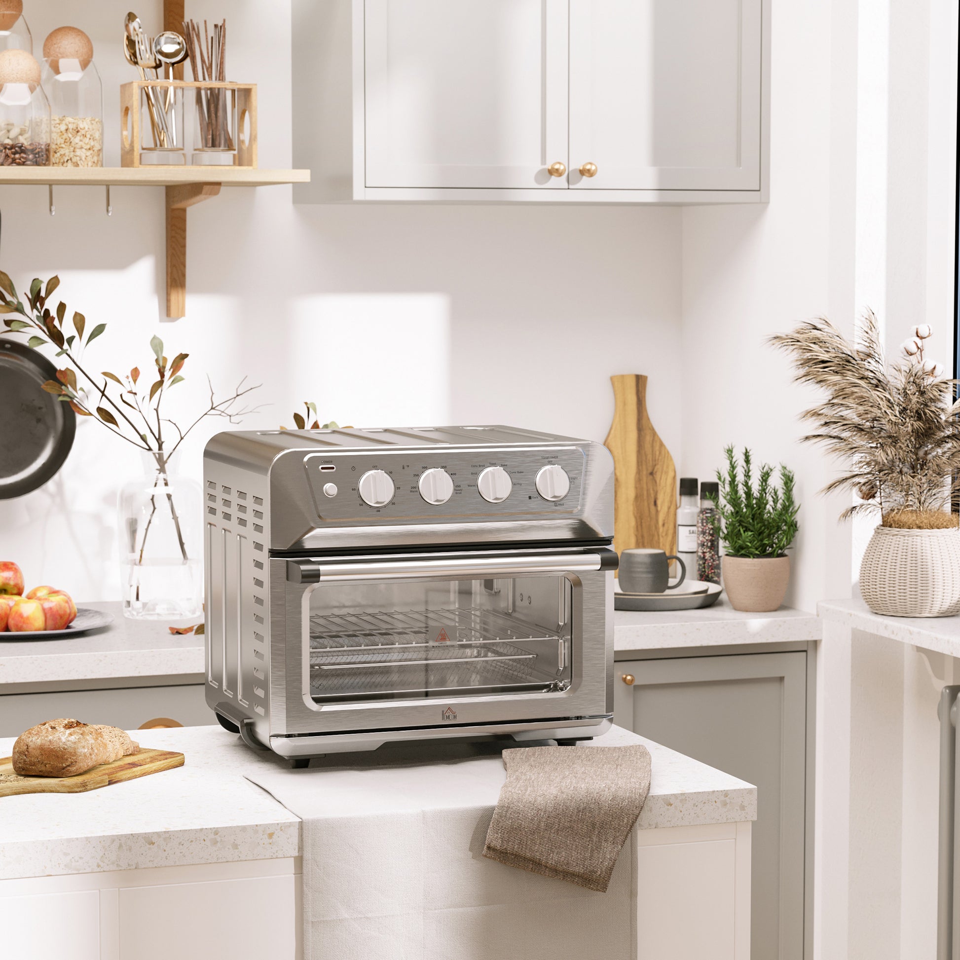 Air Fryer Toaster Oven, 21Qt 7 In 1 Convection Oven Countertop, Warm, Broil, Toast, Bake And Air Fry, 4 Accessories Included, 1800W, Stainless Steel Finish Silver Stainless Steel