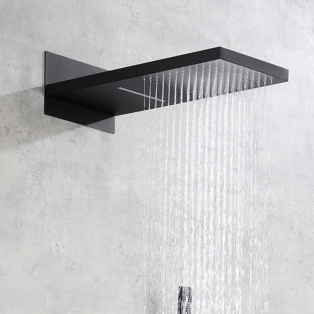 Wall Mounted Waterfall Rain Shower System Matte Black Brass