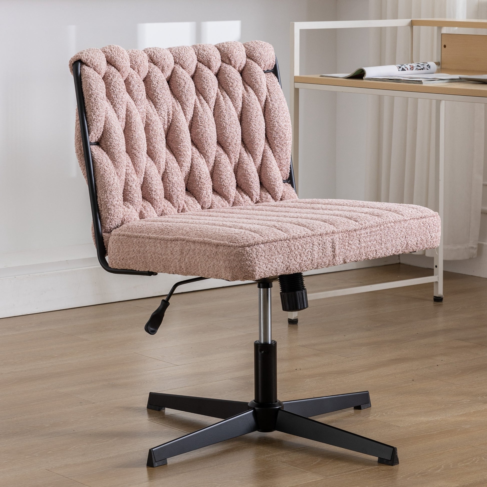 Armless Office Desk Chair No Wheels, Pink Pink Foam Polyester Blend