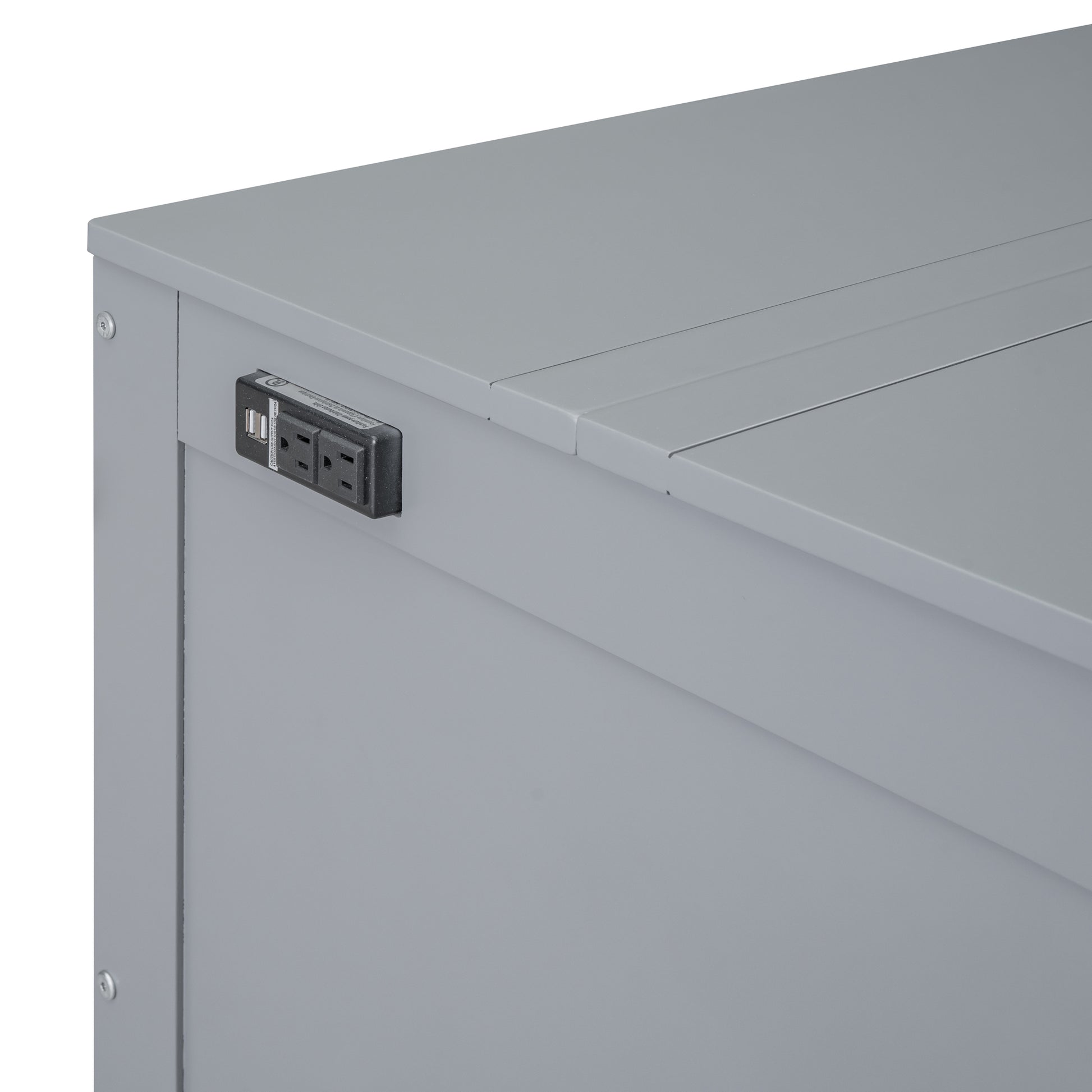 Full Size Murphy Bed With Usb Port And Removable Shelves On Each Side,Gray Gray Solid Wood Mdf