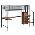 Twin Size Metal Loft Bed With Desk And Metal Grid, Stylish Metal Frame Bed With Lateral Storage Ladder And Wardrobe, Black Black Mdf Metal