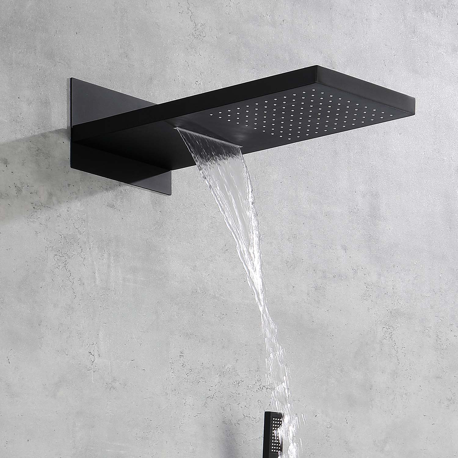 Wall Mounted Waterfall Rain Shower System Matte Black Brass