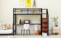 Twin Size Metal Loft Bed With Desk And Metal Grid, Stylish Metal Frame Bed With Lateral Storage Ladder And Wardrobe, Black Black Mdf Metal