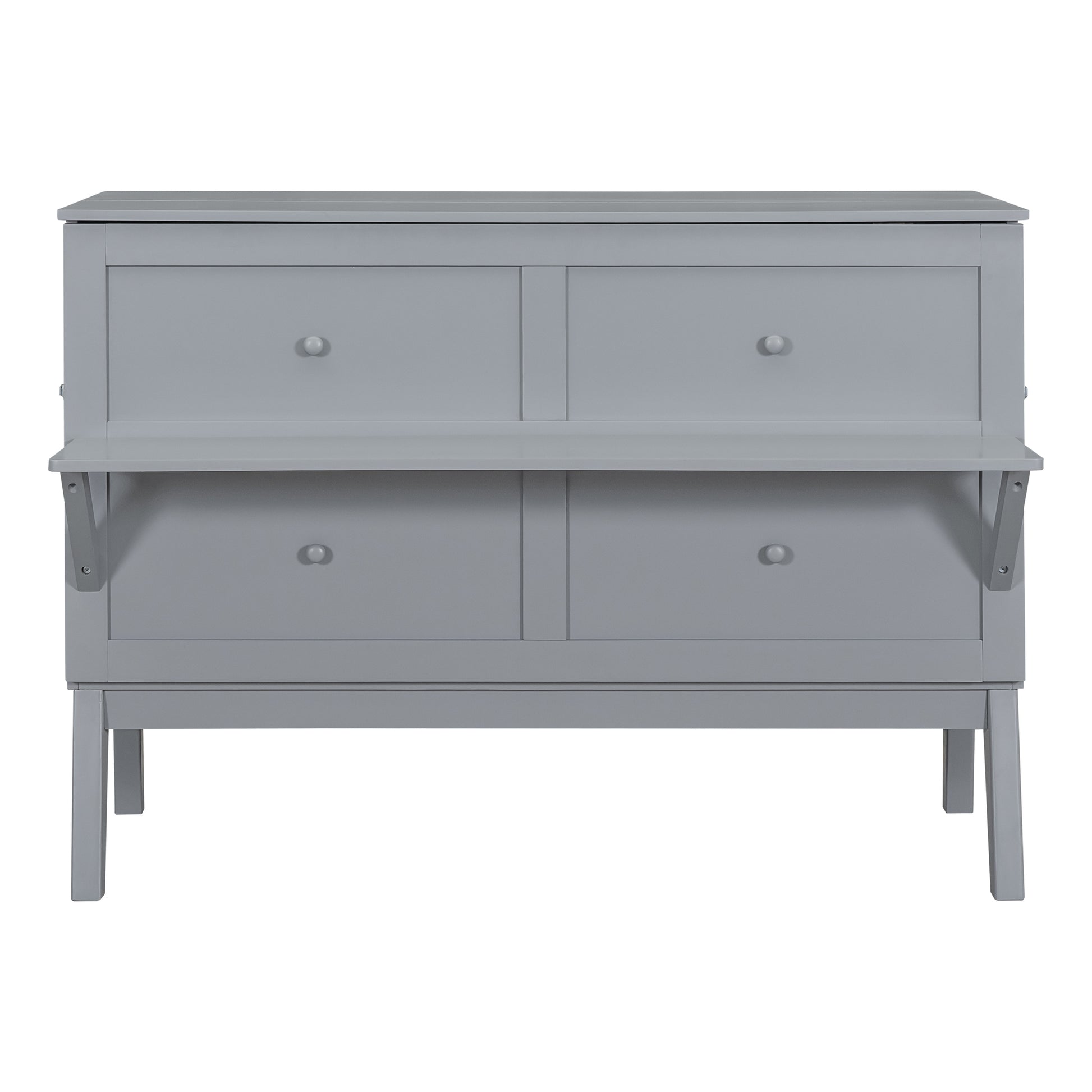 Queen Size Murphy Bed With Usb Port And Removable Shelves On Each Side,Gray Gray Solid Wood Mdf