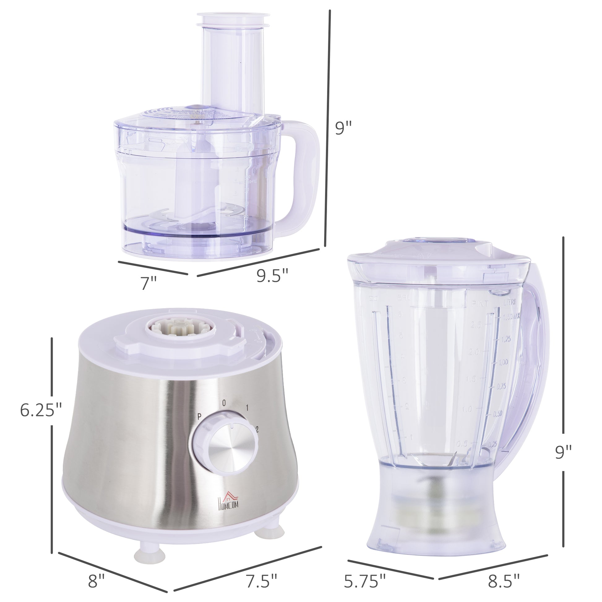 2 In 1 Blender And Food Processor Combo For Chopping, Slicing, Shredding, Mincing And Pureeing For Vegetable, Meat And Nuts, 500W 5 Cup Bowl, 1.5L Blender Jug, 3 Blades And Adjustable Speed White