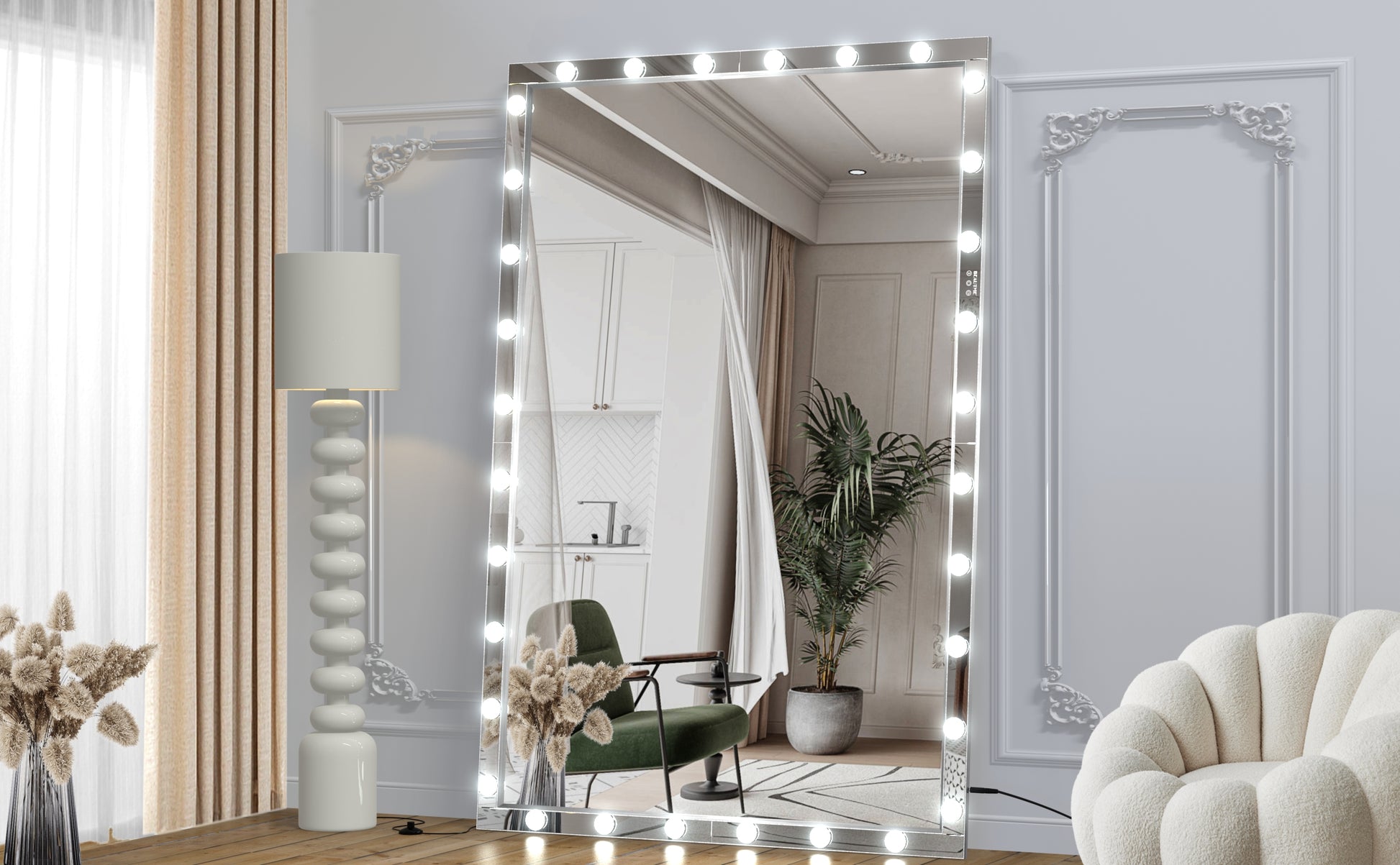 Hollywood Led Full Body Mirror With Lights Extra Large Full Length Vanity Mirror With 3 Color Mode Lights, Vertical Horizontal Hanging Aluminum Mirror For Dressing Rooms, Bedroom Silver, 72X48