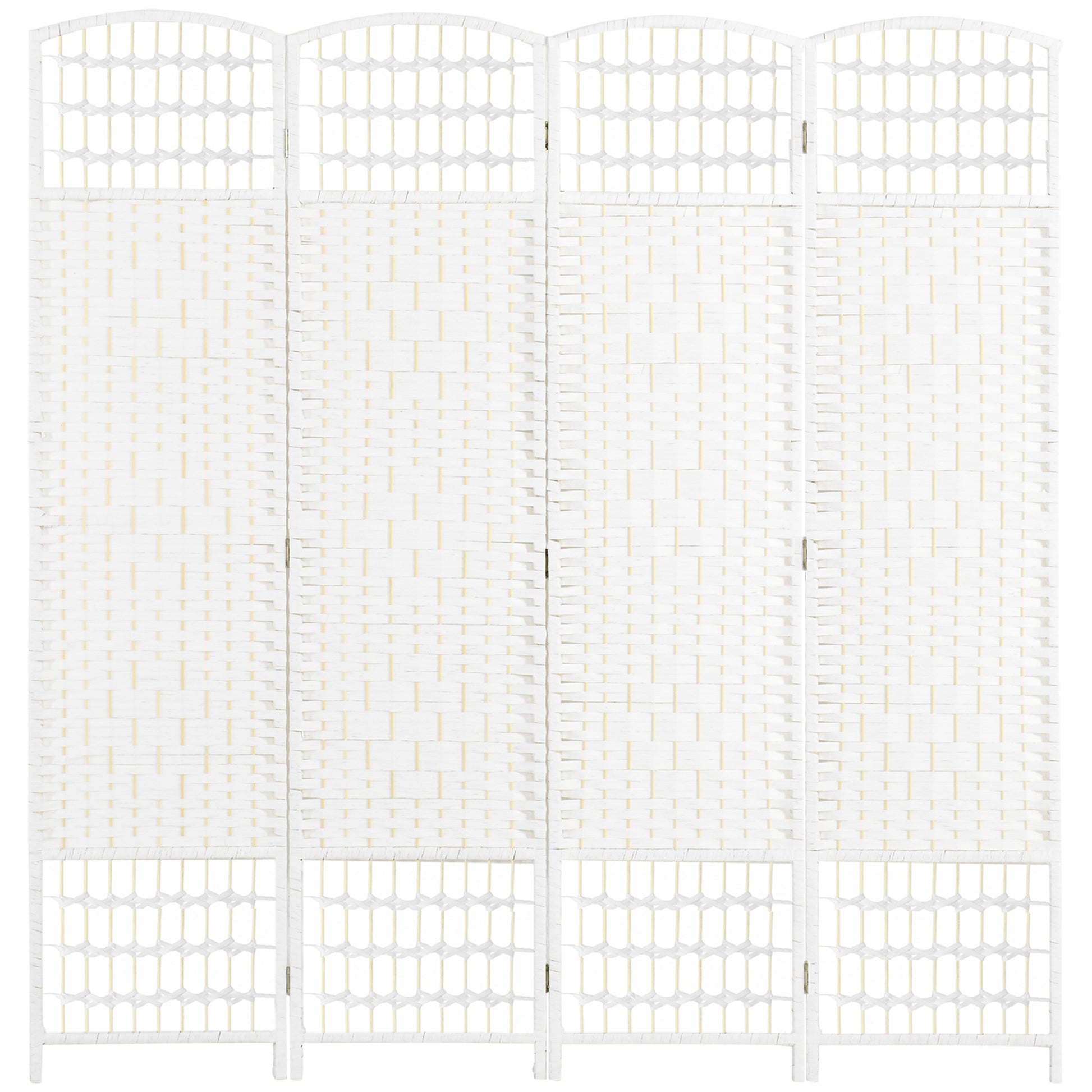 4 Panel Room Divider, Folding Privacy Screen, 5.6' Room Separator, Wave Fiber Freestanding Partition Wall Divider For Rooms, Home, Office, White White Paper