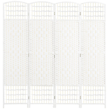 4 Panel Room Divider, Folding Privacy Screen, 5.6' Room Separator, Wave Fiber Freestanding Partition Wall Divider For Rooms, Home, Office, White White Paper