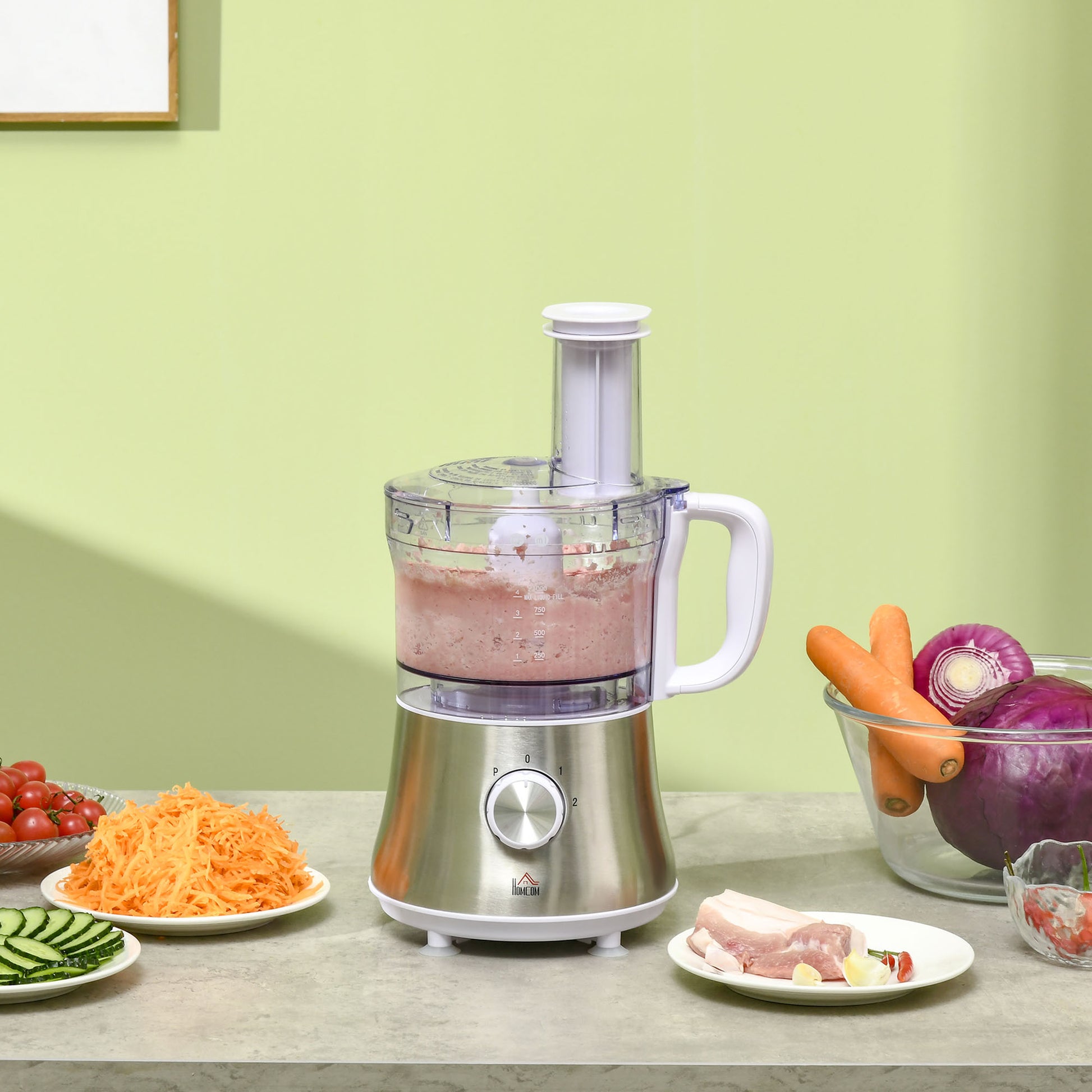 2 In 1 Blender And Food Processor Combo For Chopping, Slicing, Shredding, Mincing And Pureeing For Vegetable, Meat And Nuts, 500W 5 Cup Bowl, 1.5L Blender Jug, 3 Blades And Adjustable Speed White
