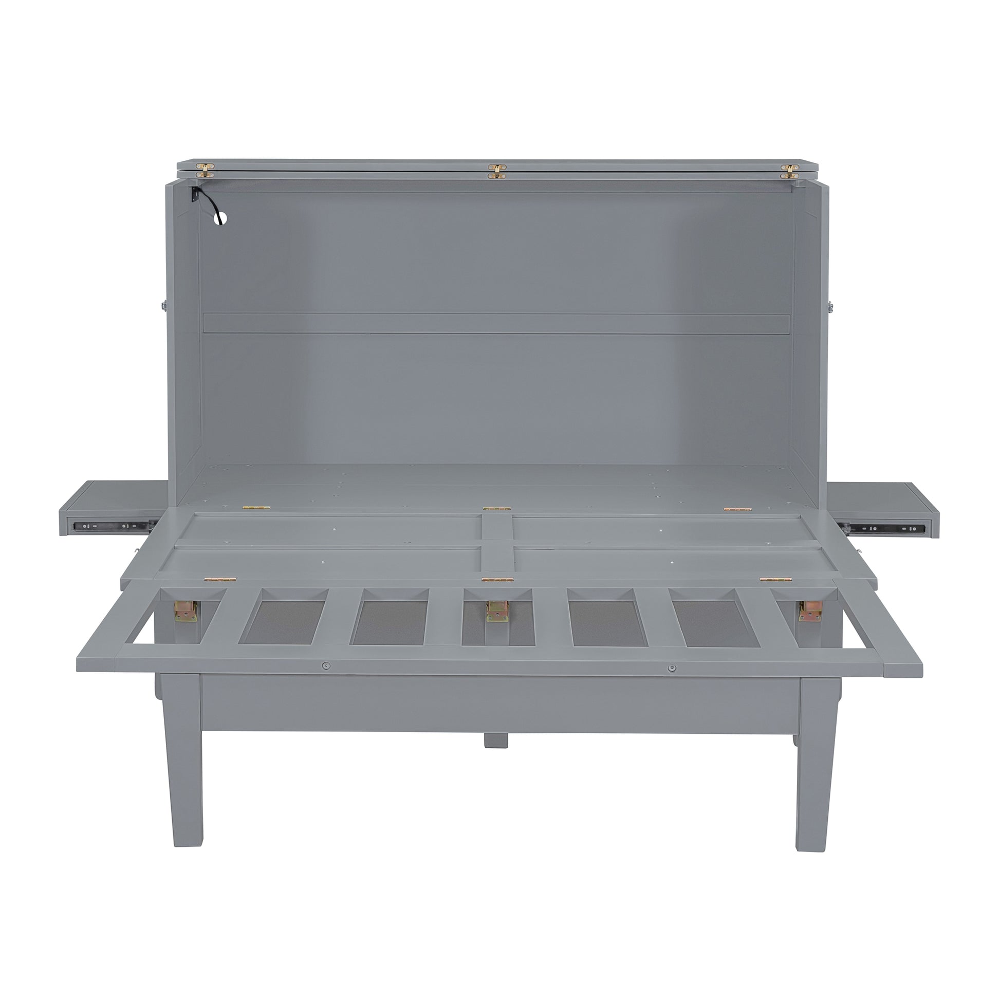 Queen Size Murphy Bed With Usb Port And Removable Shelves On Each Side,Gray Gray Solid Wood Mdf