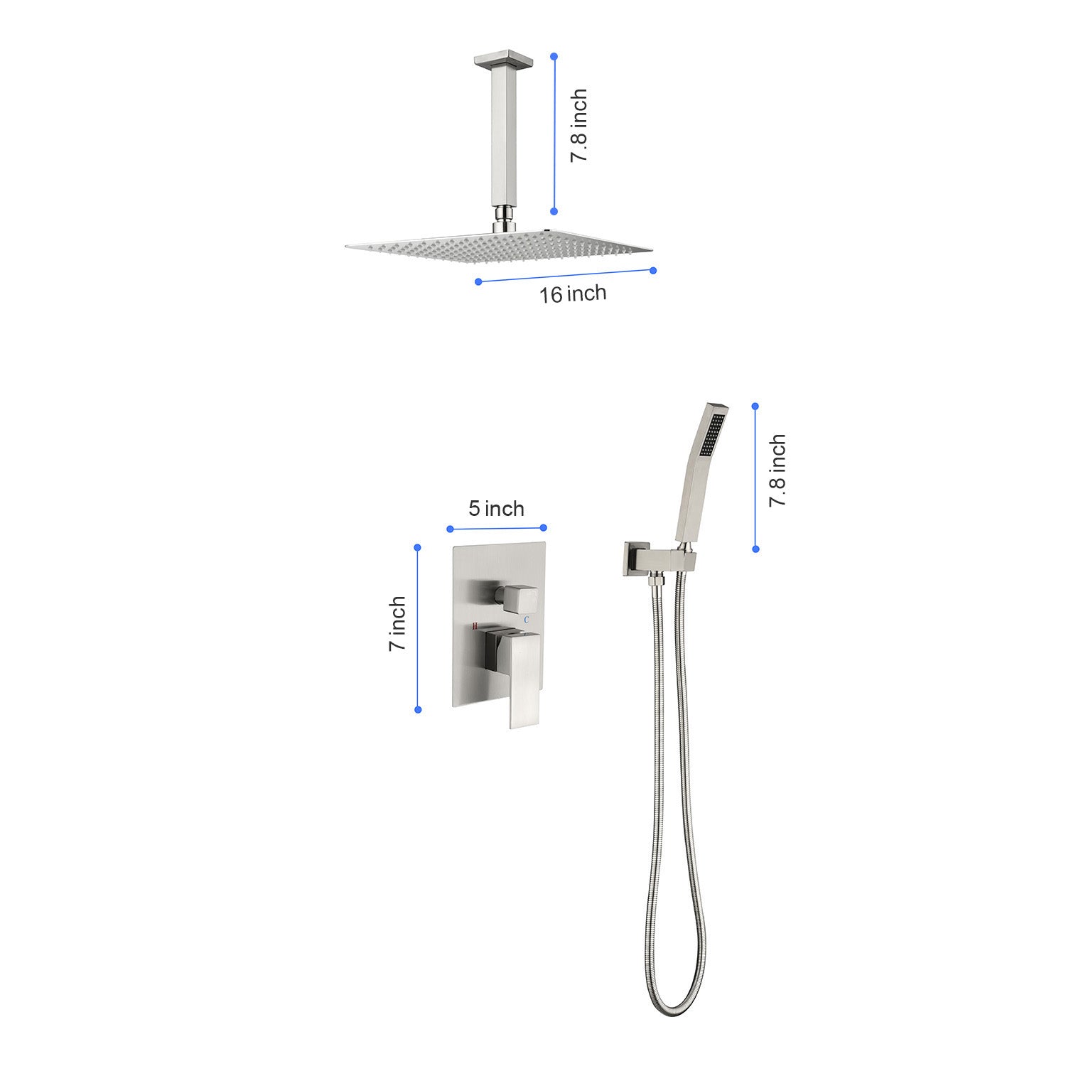 16" Shower Head System Ceiling Mounted Shower One Brushed Nickel Wall Mounted Bathroom Brass