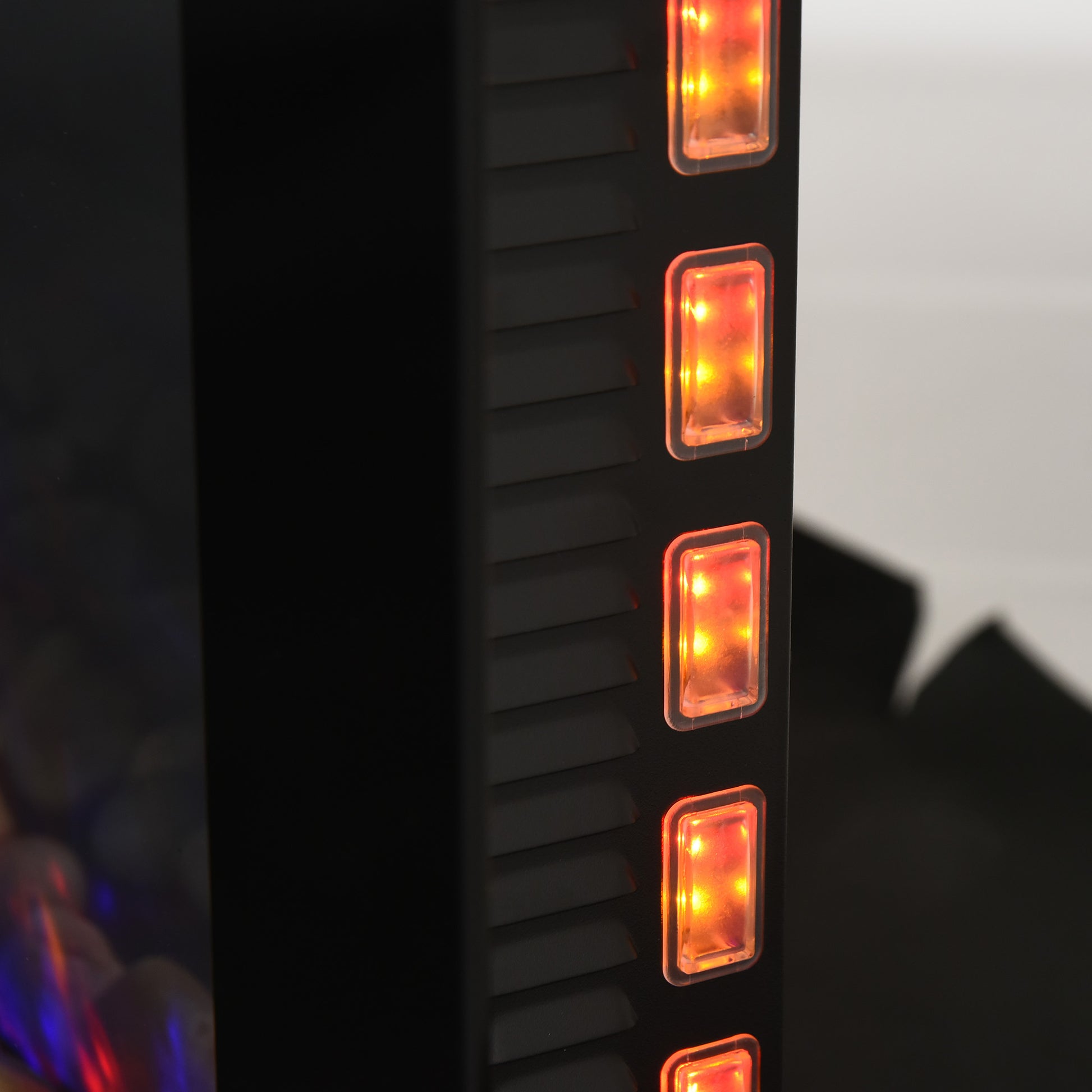 36" 1500W Electric Wall Mounted Fireplace With Flame Effect, 7 Color Background Light And Side Light, Black Black Metal