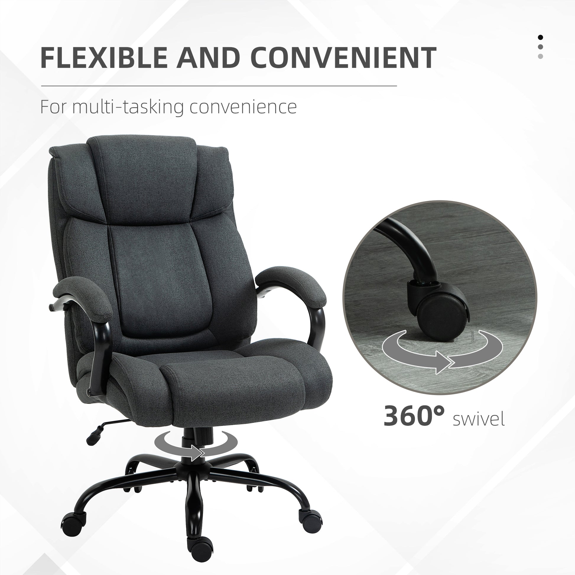High Back Big And Tall Executive Office Chair 484Lbs With Wide Seat, Computer Desk Chair With Linen Fabric, Adjustable Height, Swivel Wheels, Charcoal Grey Charcoal Grey Polyester