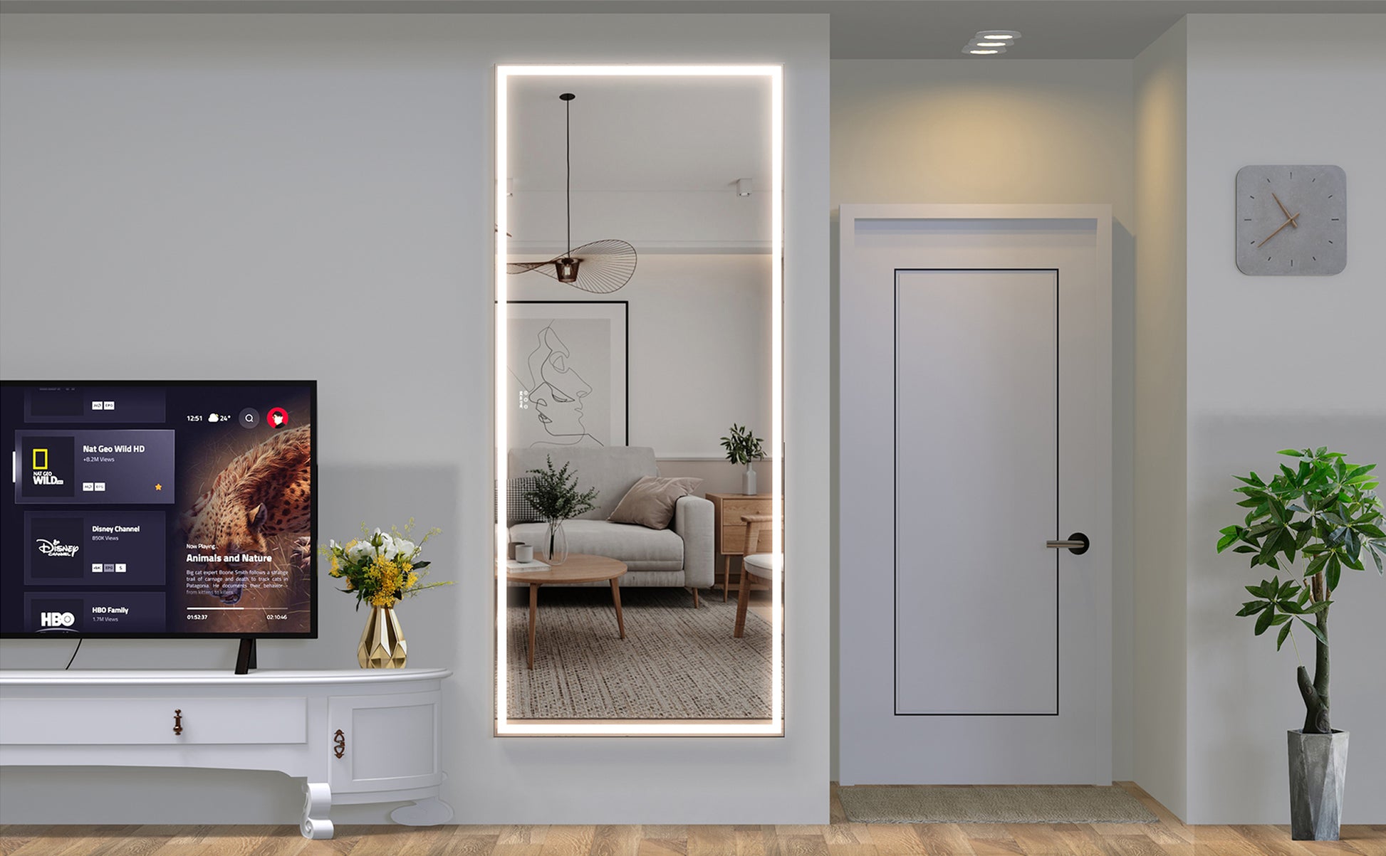 Extra Large Led Bathroom Mirror With 3 Color Aluminum Framed Wall Mirror Full Body Mirror With Lights, Vertical Horizontal Hanging Aluminum Framed Mirror For Bedroom Living Room, Silver, 84X36 Inches Silver Aluminium