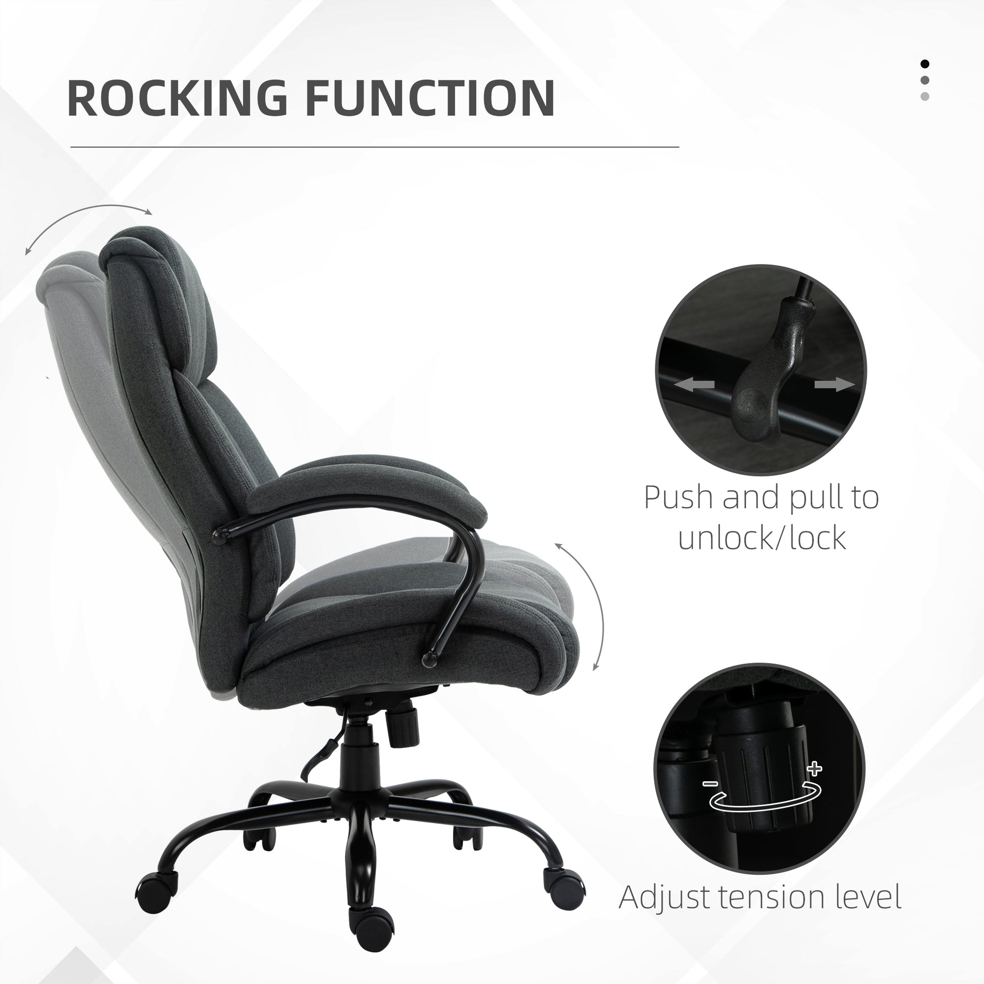 High Back Big And Tall Executive Office Chair 484Lbs With Wide Seat, Computer Desk Chair With Linen Fabric, Adjustable Height, Swivel Wheels, Charcoal Grey Charcoal Grey Polyester