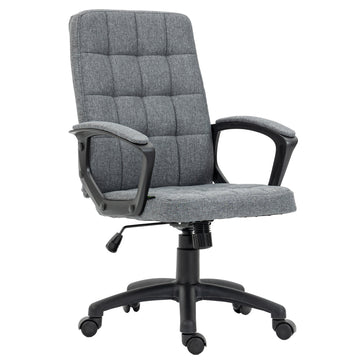 Fabric Office Chair, Computer Desk Chair, Swivel Task Chair With Arms, Adjustable Height, Swivel Wheels, Mid Back, Charcoal Gray Charcoal Grey Linen