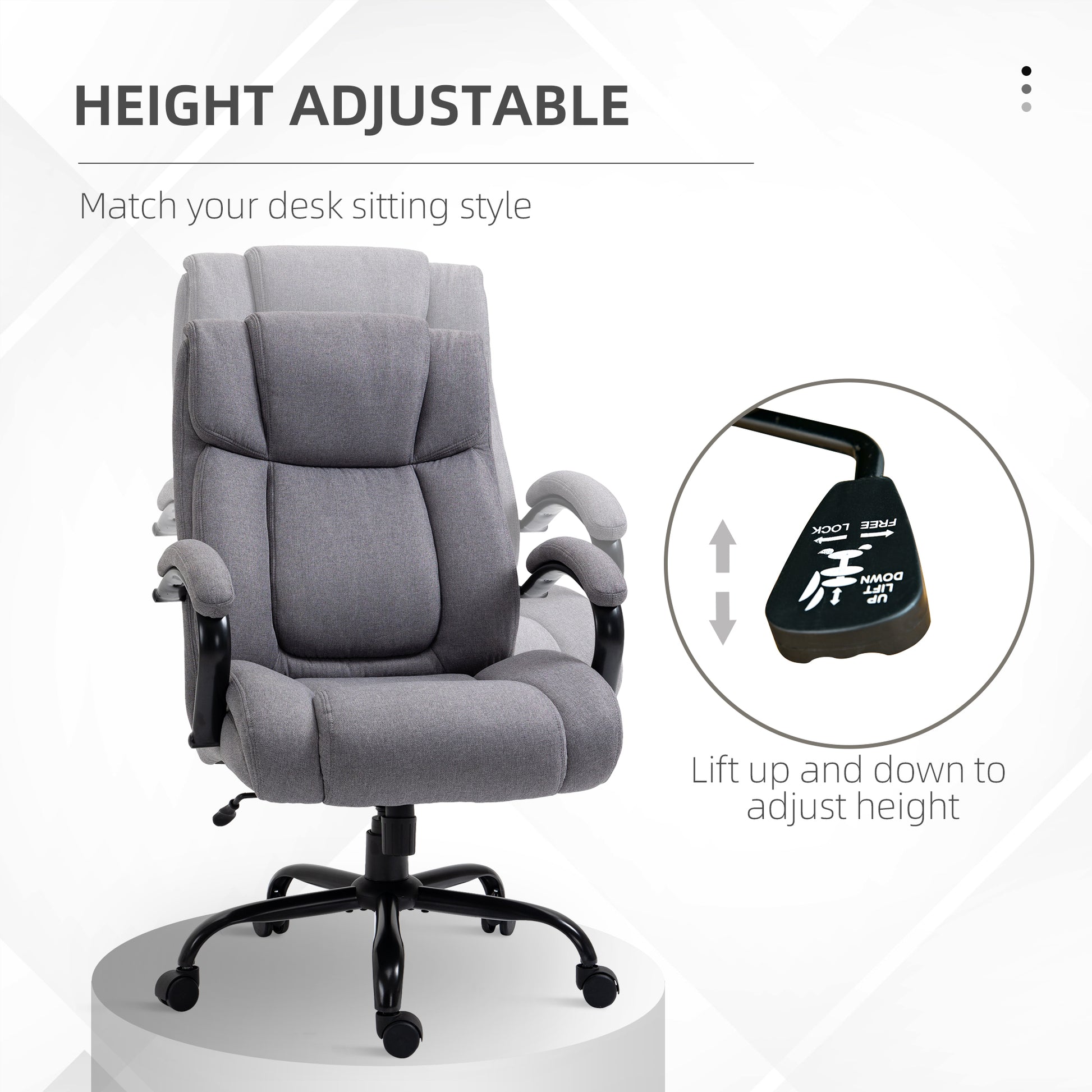 High Back Big And Tall Executive Office Chair 484Lbs With Wide Seat, Computer Desk Chair With Linen Fabric, Adjustable Height, Swivel Wheels, Light Grey Light Grey Polyester