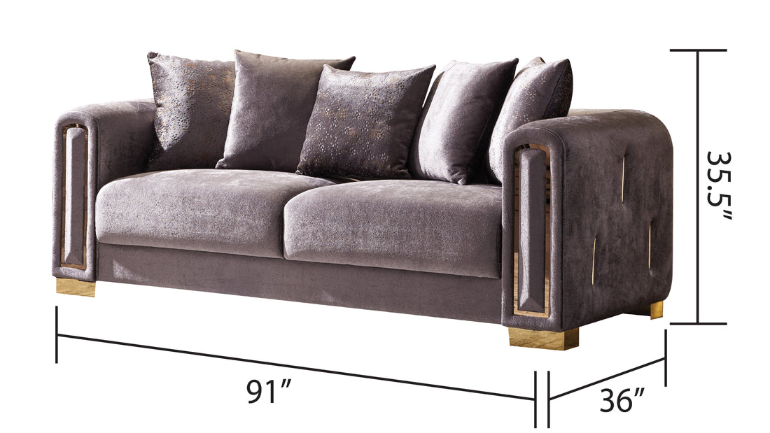3Pc Modern Living Room Set In Grey Grey Velvet Wood Primary Living Space Medium Firm Tight Back Modern Acacia Upholstered Wood 6 Seat