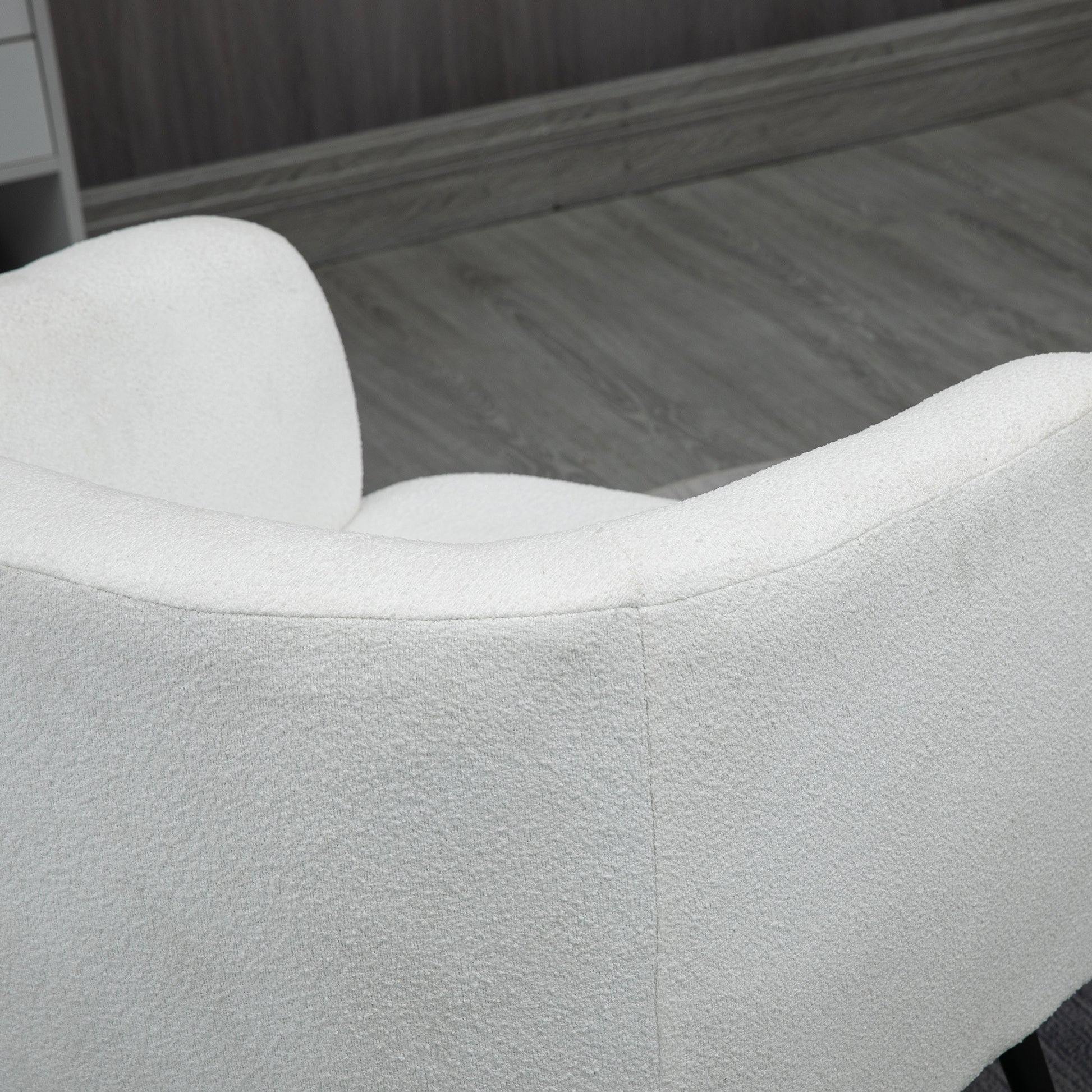 Teddy Fleece Fabric Accent Chair, Mid Century Modern Barrel Armchair With Metal Legs And Soft Padding, Upholstered Single Sofa Side Chair For Living Room, Cream Cream White Foam