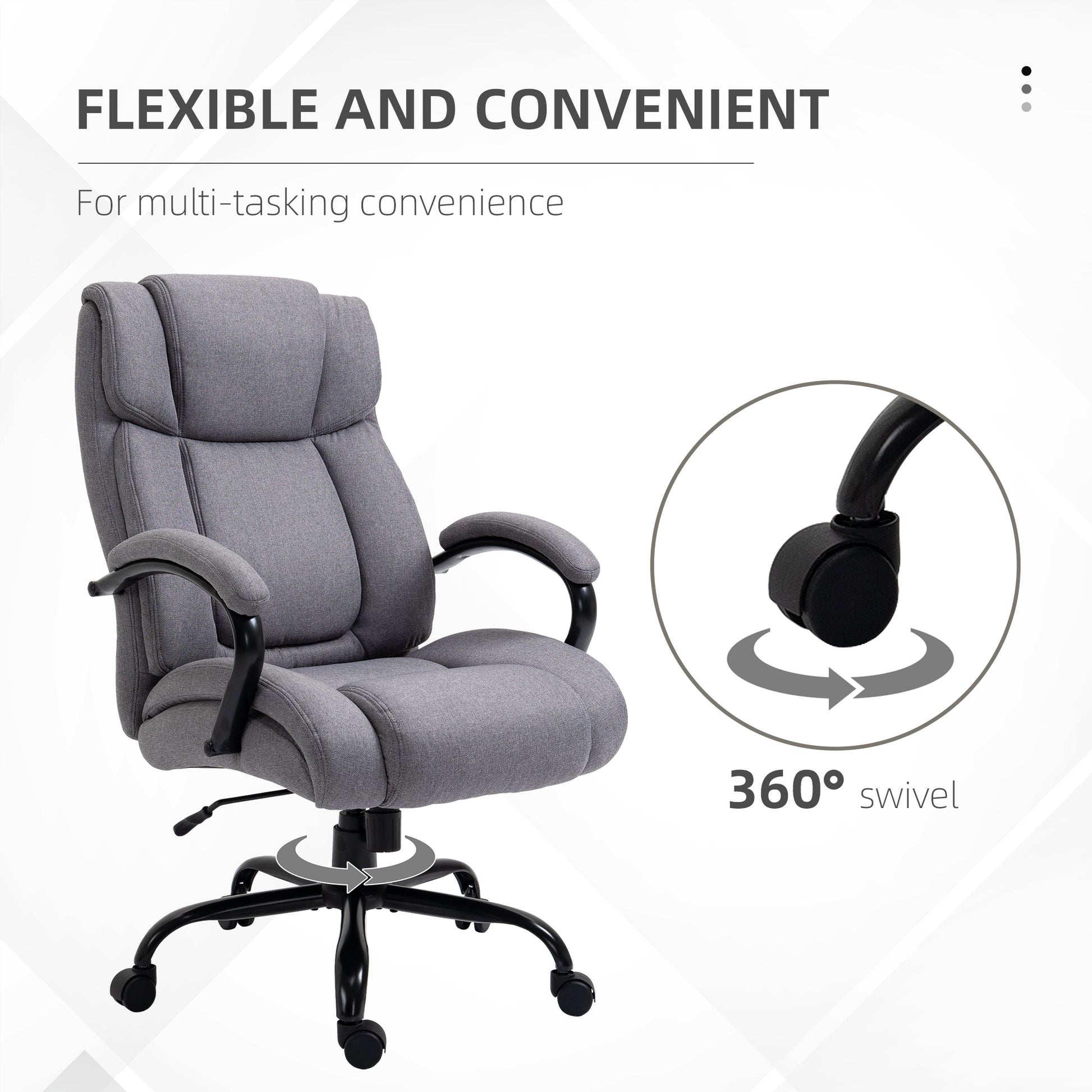 High Back Big And Tall Executive Office Chair 484Lbs With Wide Seat, Computer Desk Chair With Linen Fabric, Adjustable Height, Swivel Wheels, Light Grey Light Grey Polyester