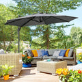 10Ft Offset Patio Umbrella With Base, Hanging Aluminum And Steel Cantilever Umbrella With 360 Rotation, Easy Tilt, 8 Ribs, Crank, Cross Base Included For Backyard, Poolside, Garden, Gray Gray Aluminium