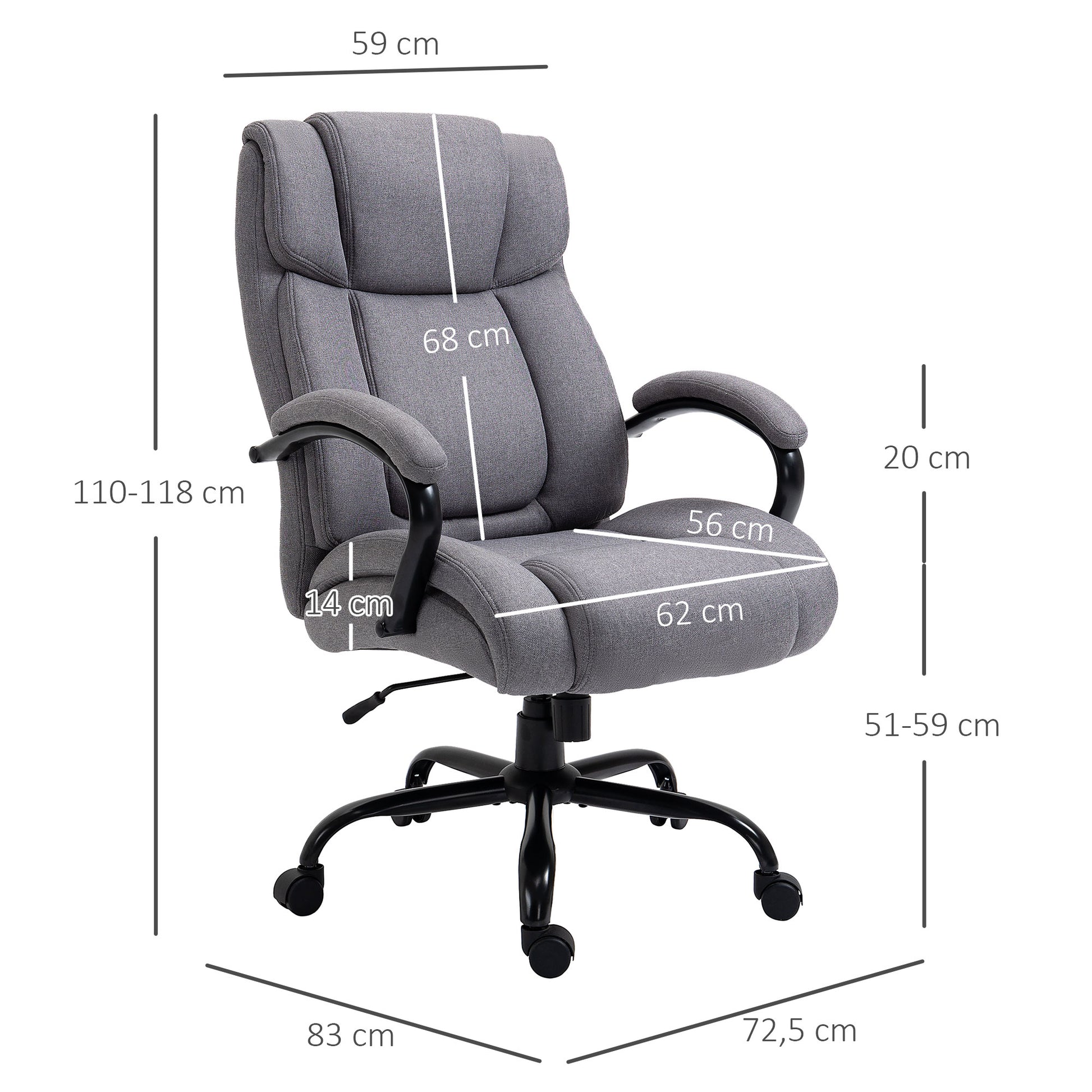 High Back Big And Tall Executive Office Chair 484Lbs With Wide Seat, Computer Desk Chair With Linen Fabric, Adjustable Height, Swivel Wheels, Light Grey Light Grey Polyester