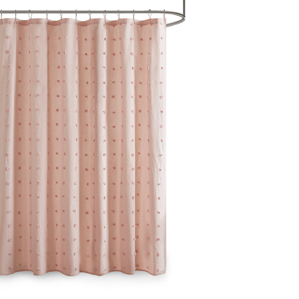 Brooklyn Cotton Jacquard Pom Pom Shower Curtain Pink Cotton