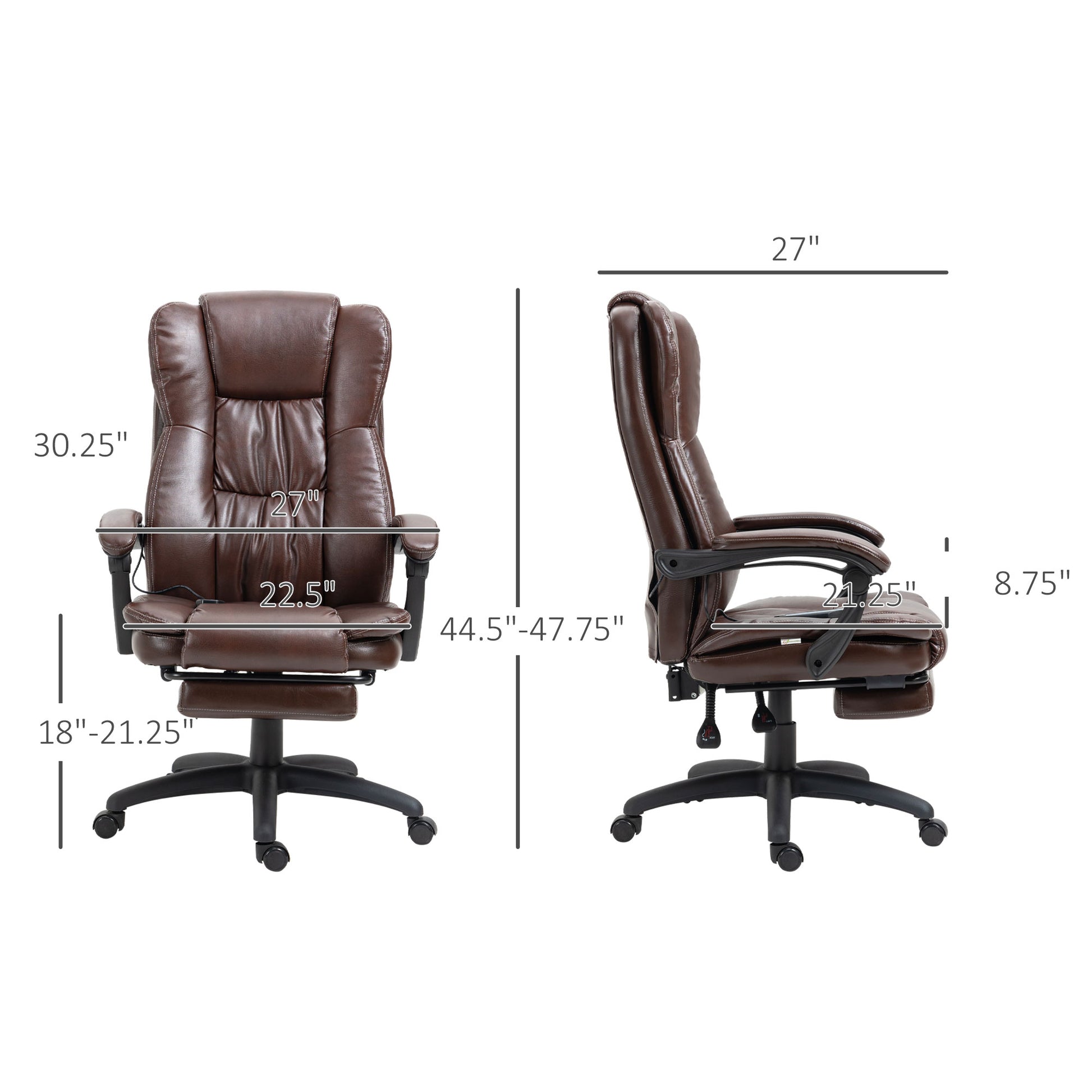 High Back Massage Office Chair With 6 Point Vibration, 5 Modes, Executive Chair, Pu Leather Swivel Chair With Reclining Back, And Retractable Footrest, Brown Brown Pu Leather