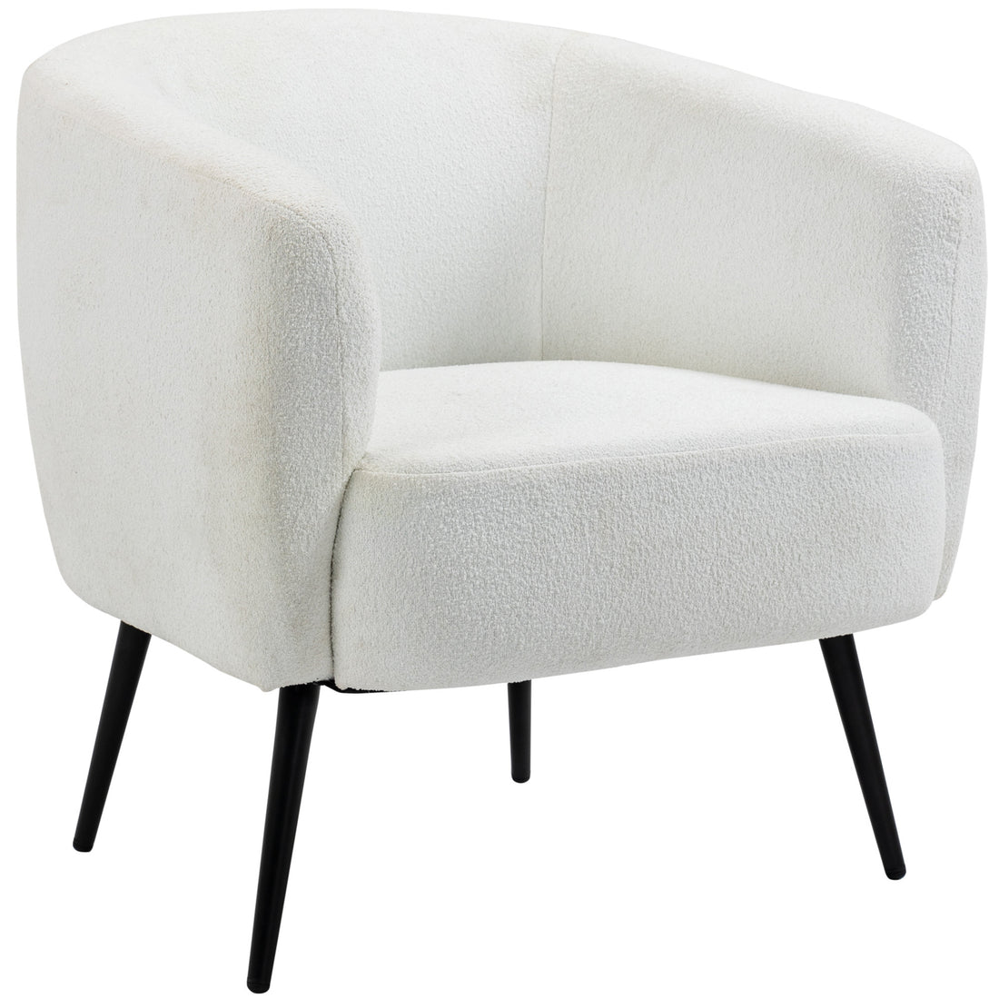 Teddy Fleece Fabric Accent Chair, Mid Century Modern Barrel Armchair With Metal Legs And Soft Padding, Upholstered Single Sofa Side Chair For Living Room, Cream Cream White Foam