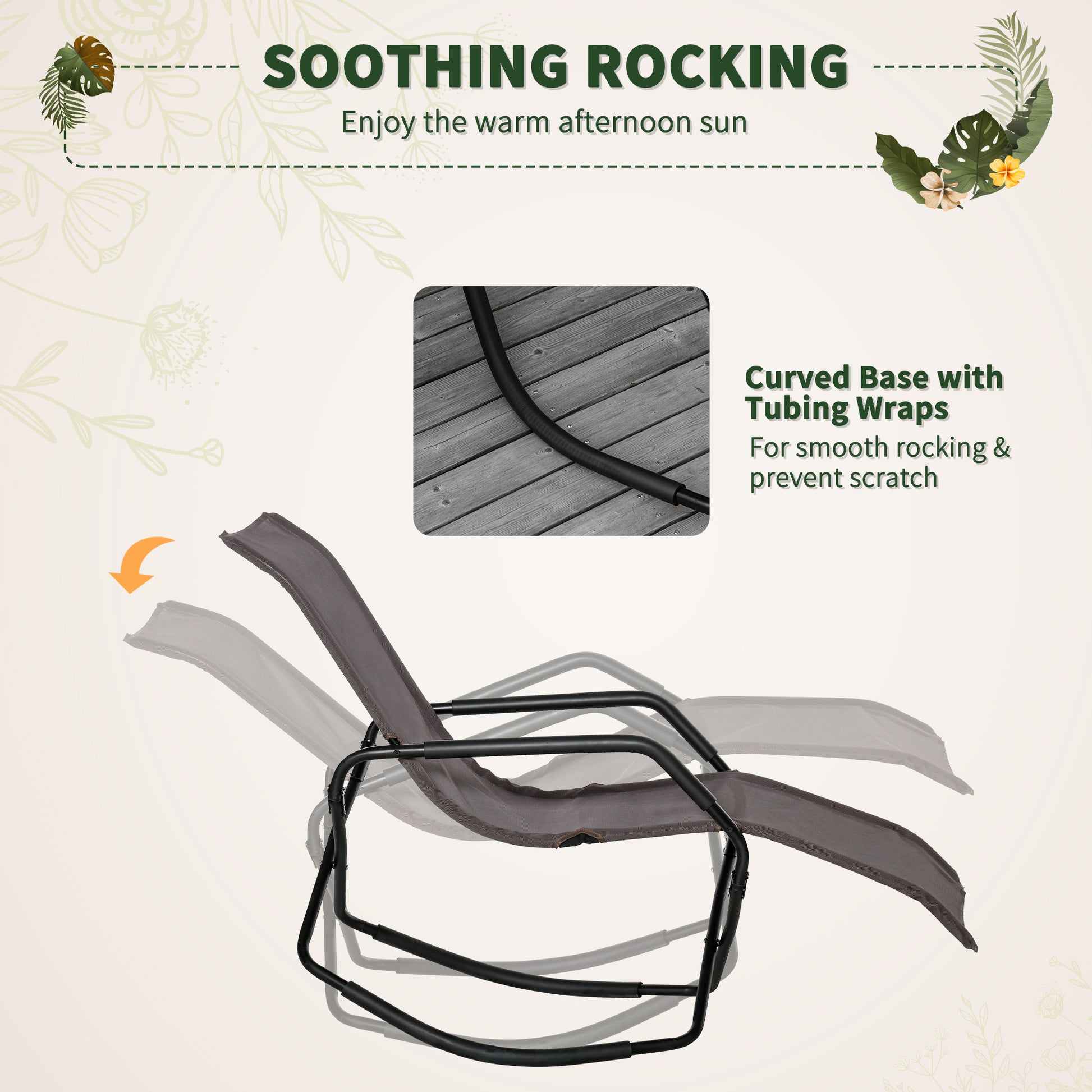 Rocking Sun Lounger, Chaise Lounge Rocker For Sunbathing, Sun Tanning, Foldable, Portable Outdoor Patio Chair, Brown Brown Steel