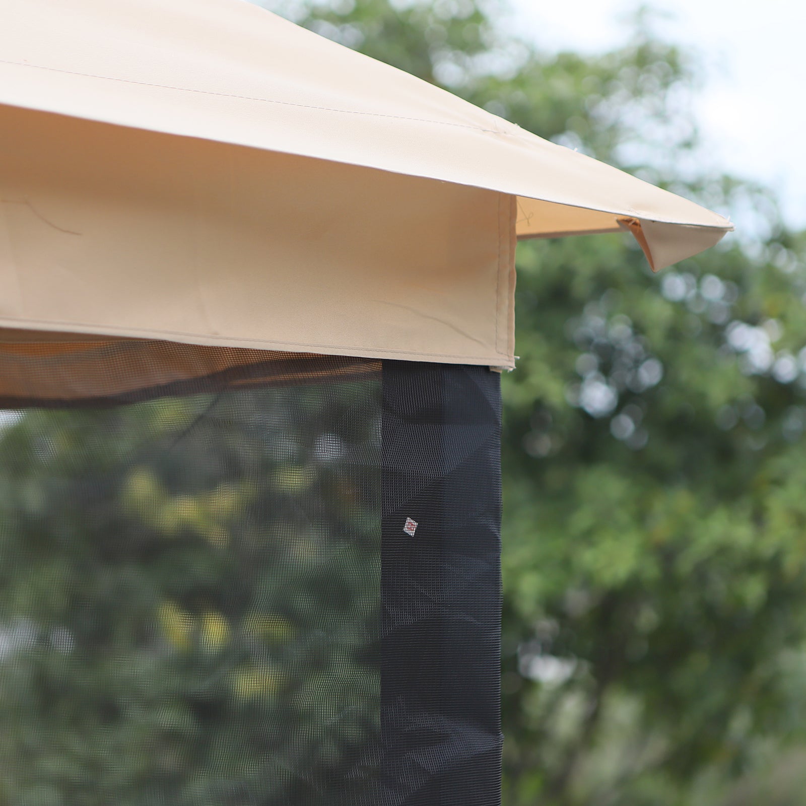 3 Seat Patio Swing Chair, Outdoor Gazebo Swing With Double Tier Canopy, Mesh Sidewalls, Cushioned Seat And Pillows, Beige Beige Steel