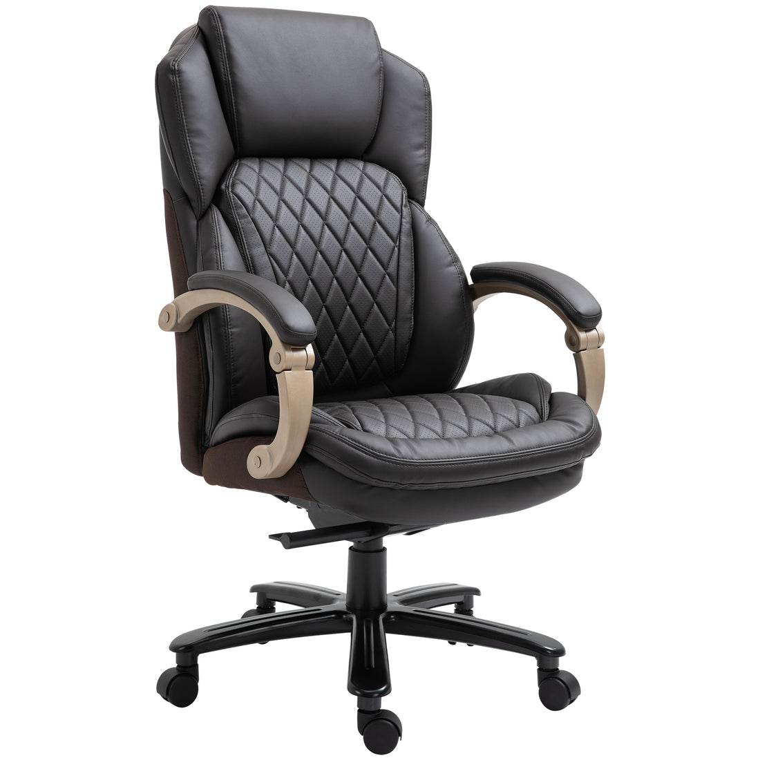 Big And Tall Executive Office Chair With Wide Seat, Computer Desk Chair With High Back Diamond Stitching, Adjustable Height & Swivel Wheels, Brown Brown Pu Leather