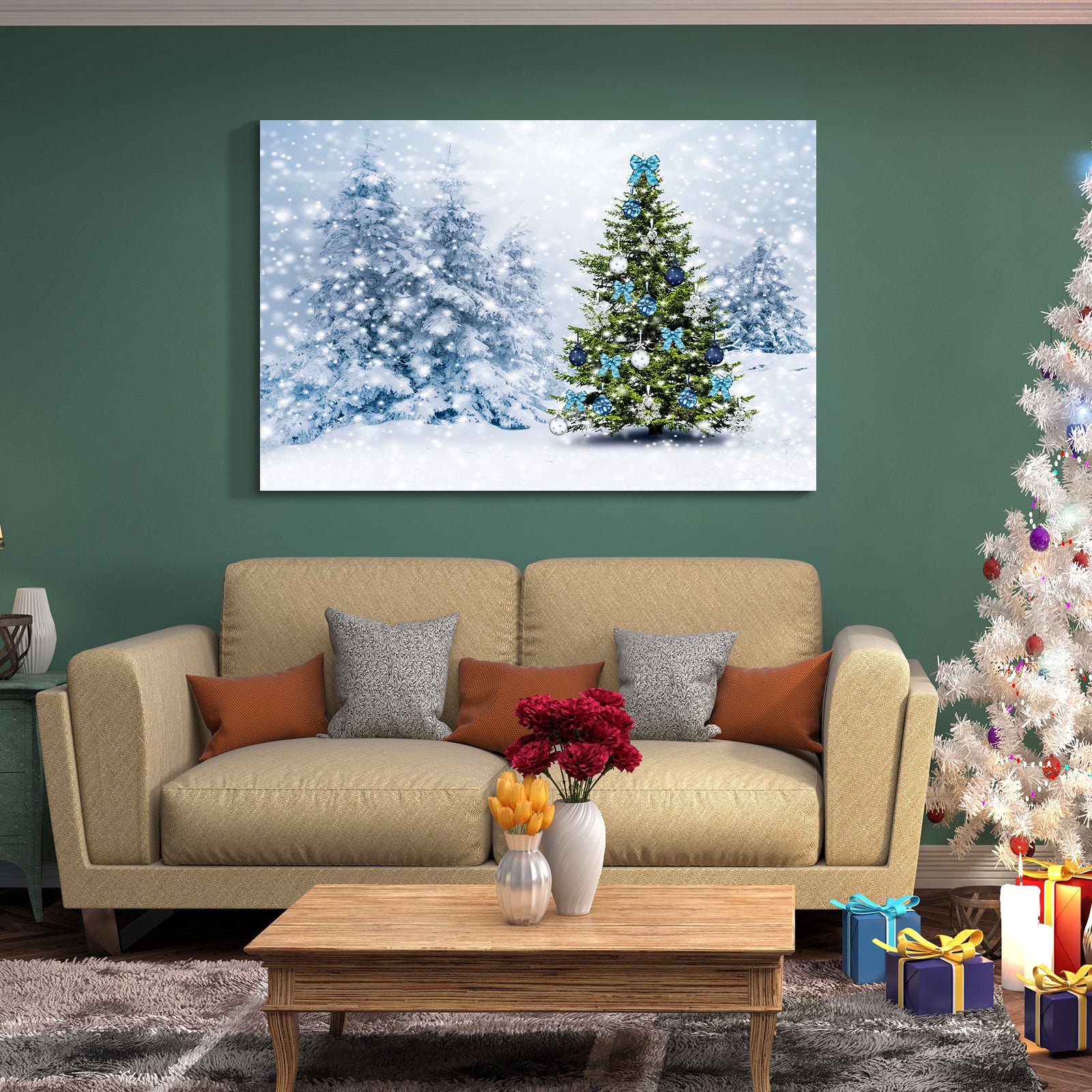 Framed Canvas Wall Art Decor Painting For Chrismas, Chrismas Tree With Cute Snowman Chrismas Gift Painting For Chrismas Gift, Decoration For Chrismas Eve Office Living Room, 2418In Thickness 1.5Inch Rectangle Framed Multicolor Christmas Oversized 41In