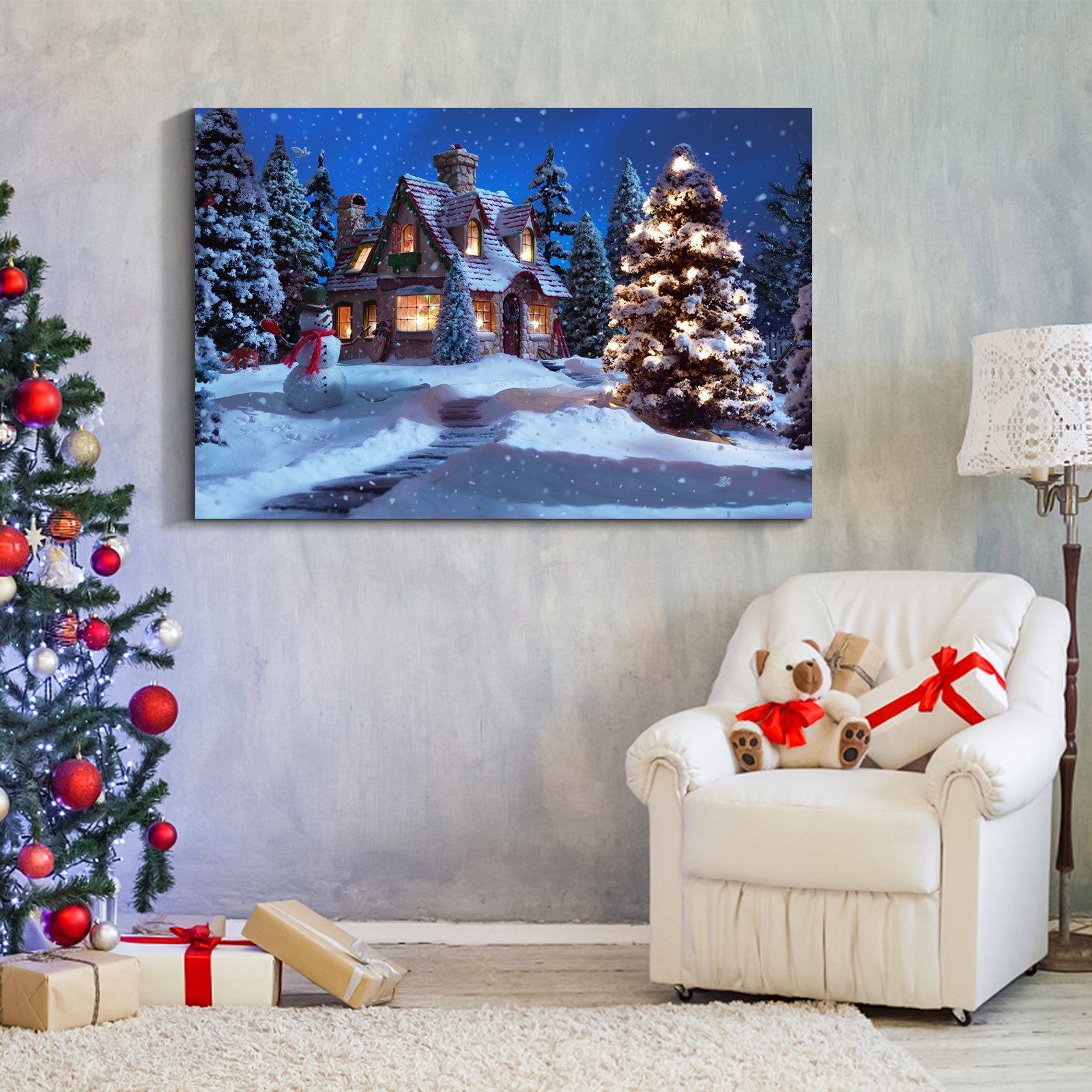 Framed Canvas Wall Art Decor Painting For Chrismas, Chrismas Tree In Forest Chrismas Gift Painting For Chrismas Gift, Decoration For Chrismas Eve Office Living Room, Bedroom Decor Ready To Han