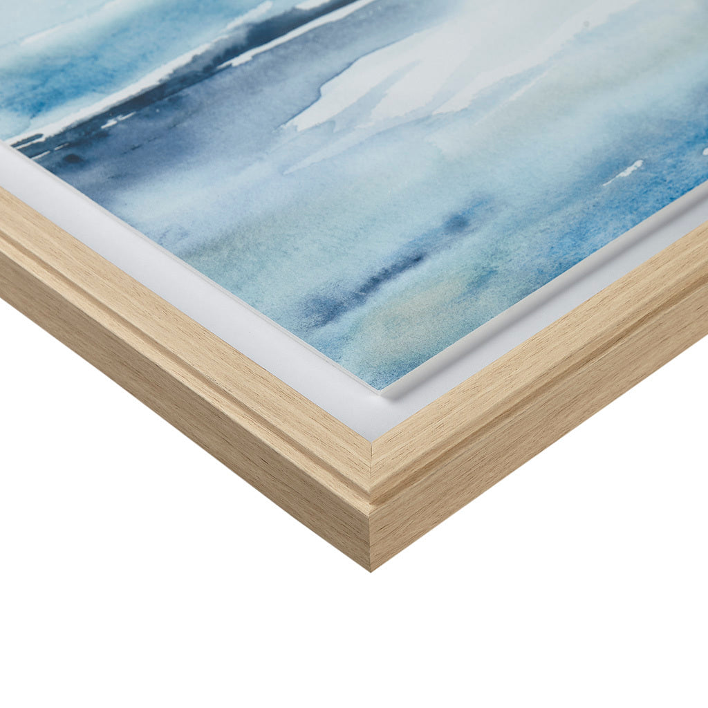Framed Glass And Single Matted Abstract Landscape Coastal Wall Art Blue Polyester