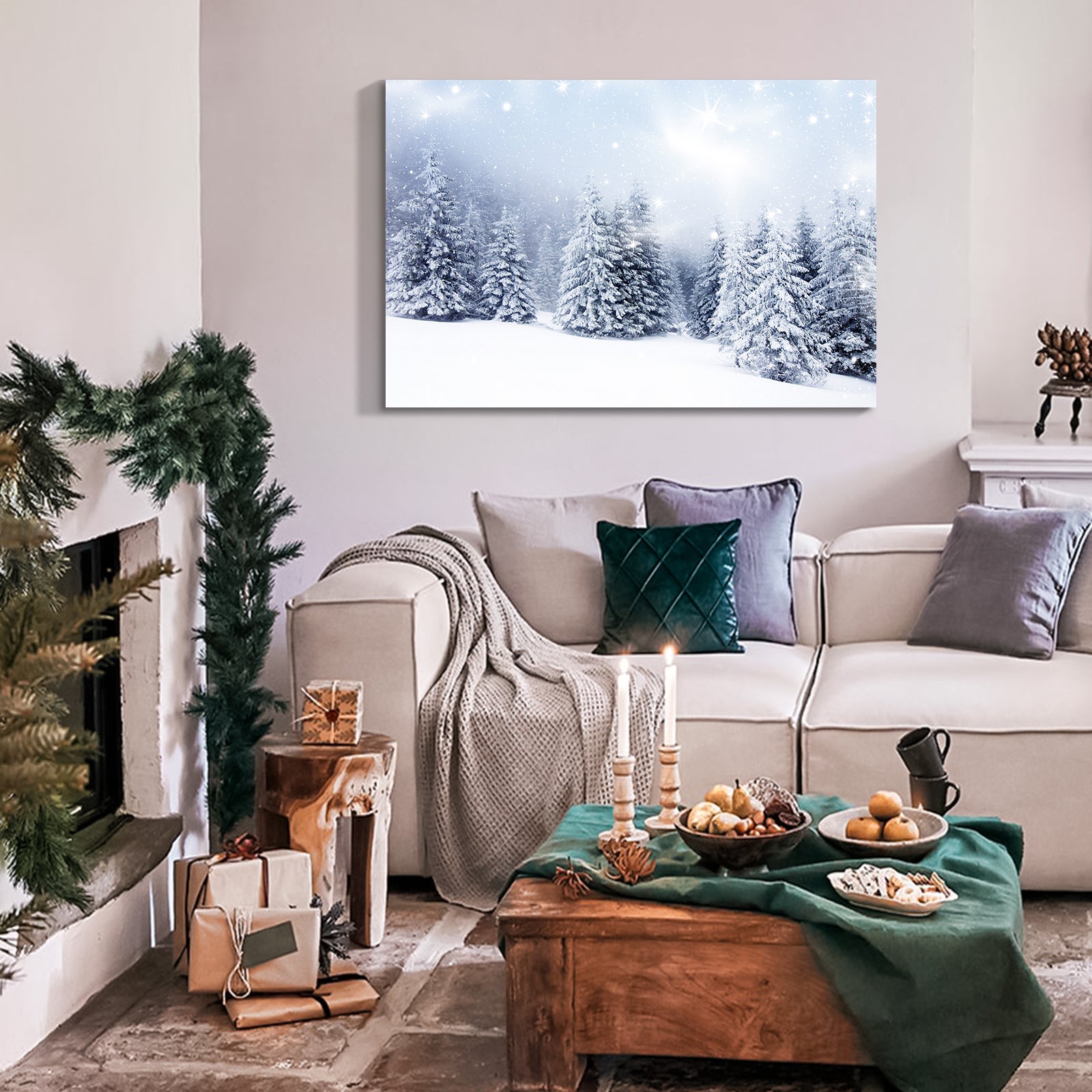 Framed Canvas Wall Art Decor Painting For Chrismas, Winter Pine Forest Chrismas Gift Painting For Chrismas Gift, Decoration For Chrismas Eve Office Living Room, Bedroom Decor Ready To Han Rectangle