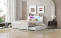 Queen Size Wood Storage Platform Bed With Led, 2 Drawers And 1 Twin Size Trundle, White Box Spring Not Required Queen White Wood Bedroom Bed Frame Solid Wood Mdf
