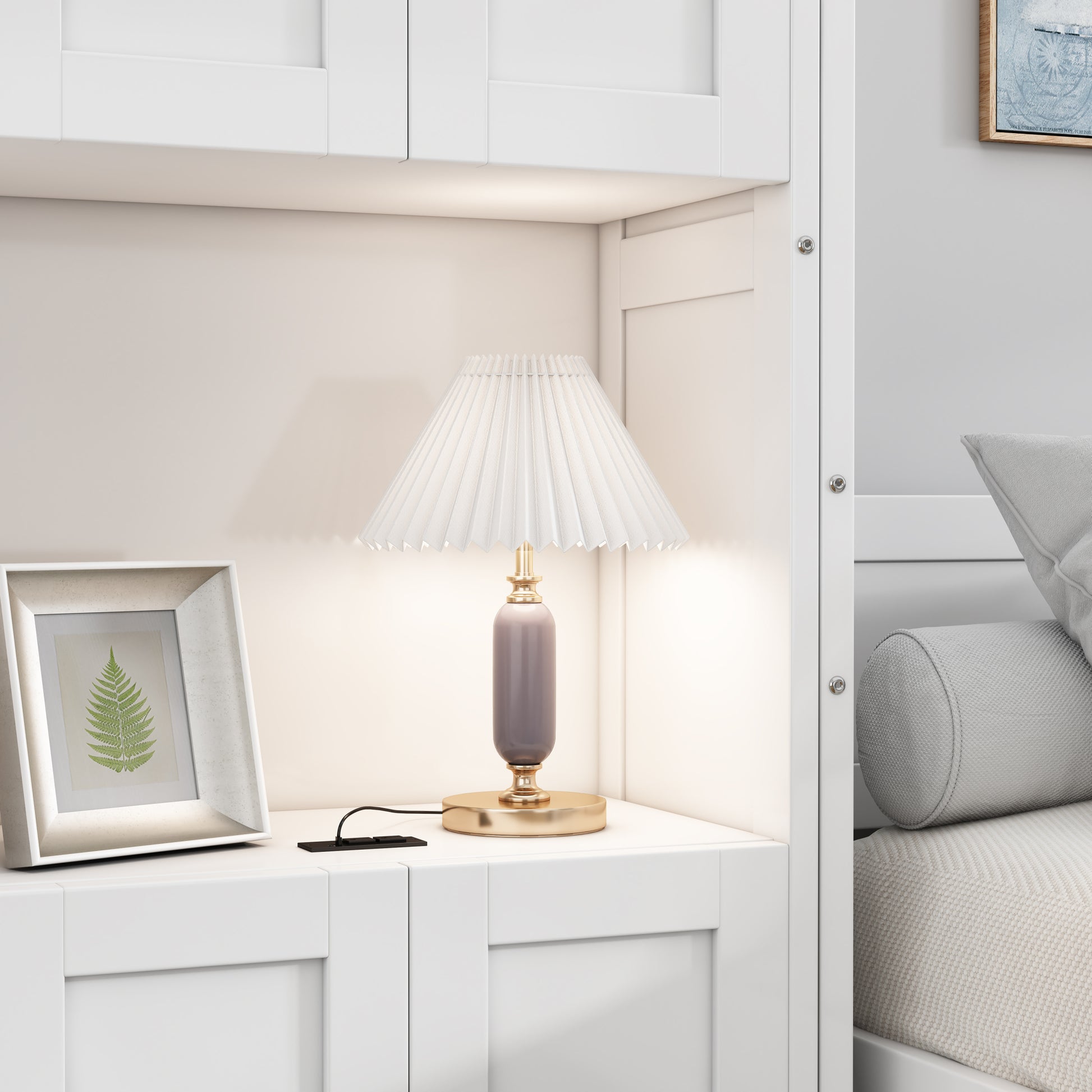 Queen Size Murphy Bed With 2 Side Cabinet Storage Shelves, 68 Inch Cabinet Bed Folding Wall Bed With Desk Combo Perfect For Guest Room, Study, Office,White Old Sku:Bs400491Aac Box Spring Not Required Queen White Wood White Pine Murphy Solid Wood Mdf