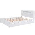 Queen Size Wood Storage Platform Bed With Led, 2 Drawers And 1 Twin Size Trundle, White Box Spring Not Required Queen White Wood Bedroom Bed Frame Solid Wood Mdf