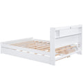 Queen Size Wood Storage Platform Bed With Led, 2 Drawers And 1 Twin Size Trundle, White Box Spring Not Required Queen White Wood Bedroom Bed Frame Solid Wood Mdf