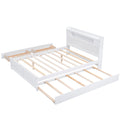 Queen Size Wood Storage Platform Bed With Led, 2 Drawers And 1 Twin Size Trundle, White Box Spring Not Required Queen White Wood Bedroom Bed Frame Solid Wood Mdf