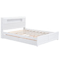 Queen Size Wood Storage Platform Bed With Led, 2 Drawers And 1 Twin Size Trundle, White Box Spring Not Required Queen White Wood Bedroom Bed Frame Solid Wood Mdf