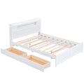 Queen Size Wood Storage Platform Bed With Led, 2 Drawers And 1 Twin Size Trundle, White Box Spring Not Required Queen White Wood Bedroom Bed Frame Solid Wood Mdf