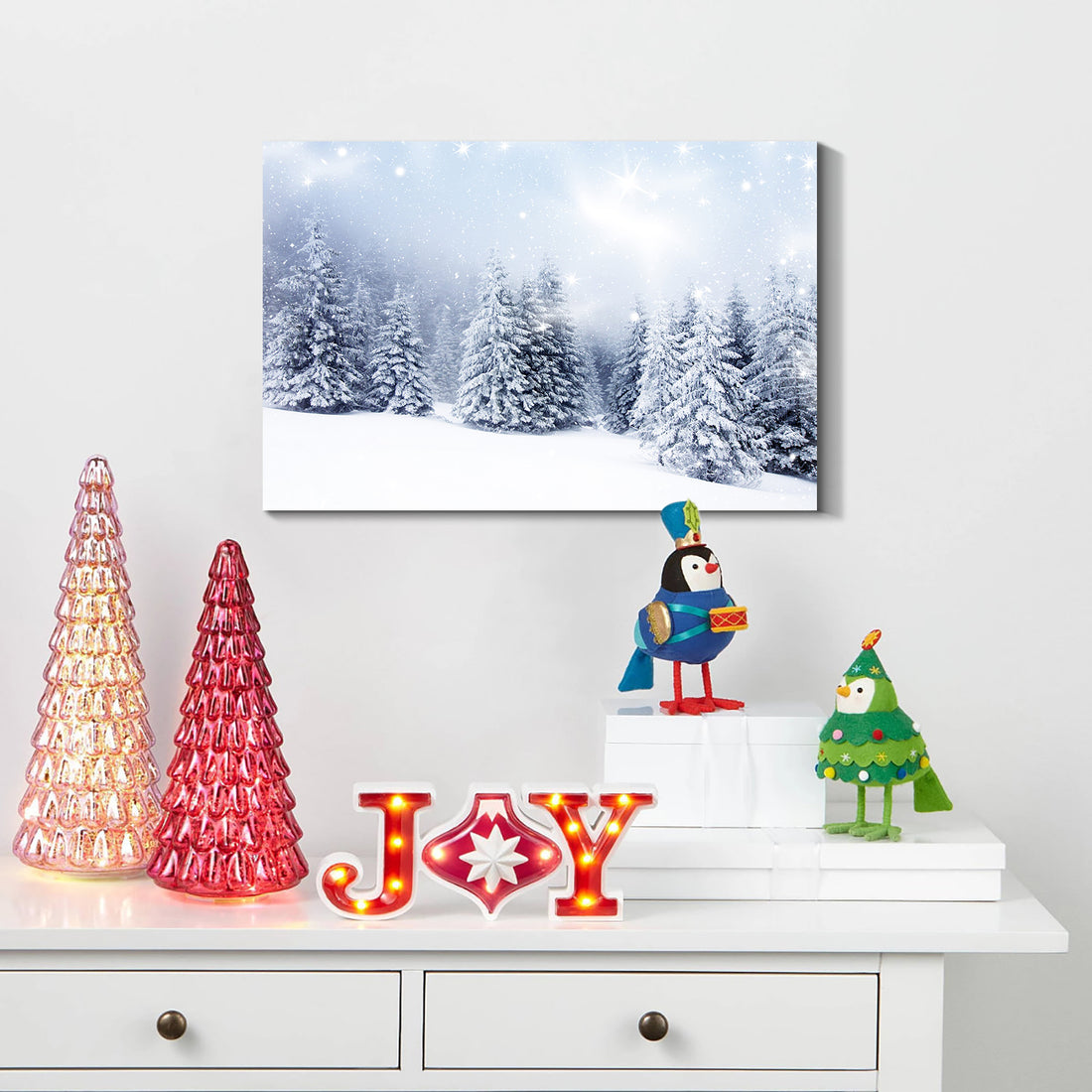 Framed Canvas Wall Art Decor Painting For Chrismas, Winter Pine Forest Chrismas Gift Painting For Chrismas Gift, Decoration For Chrismas Eve Office Living Room, Bedroom Decor Ready To Han Rectangle